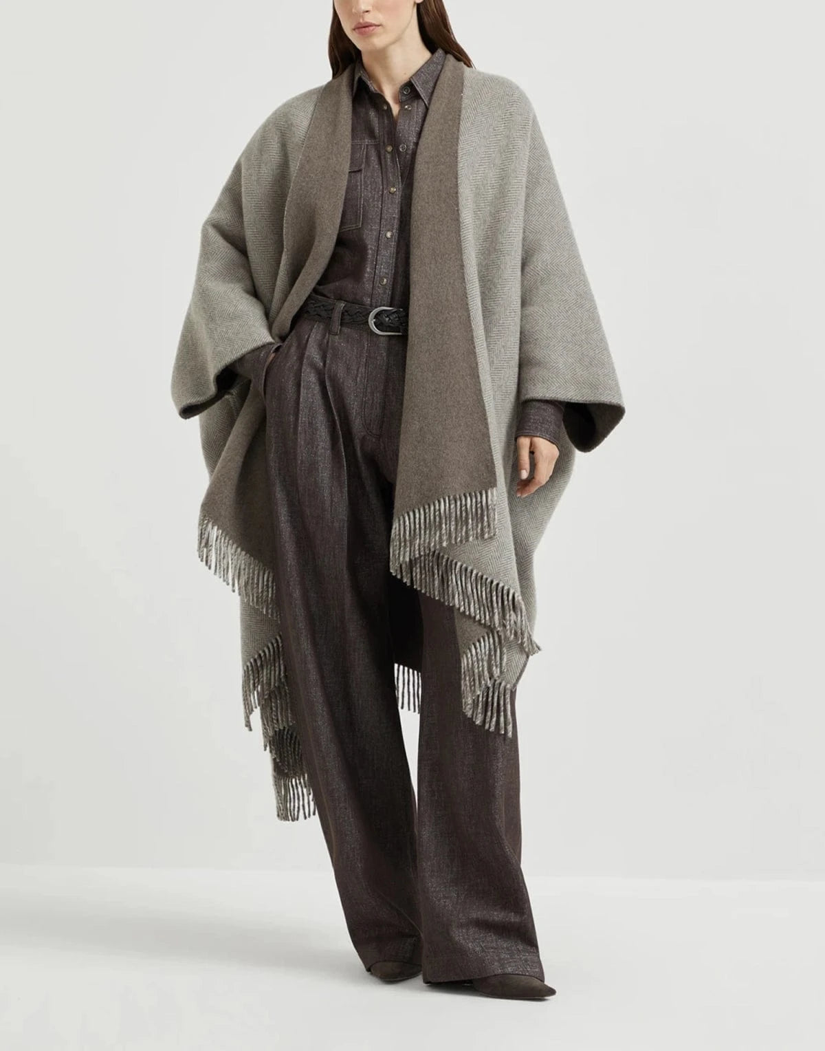Brunello Cucinelli Sparkling Cashmere Chevron Reversible Poncho
