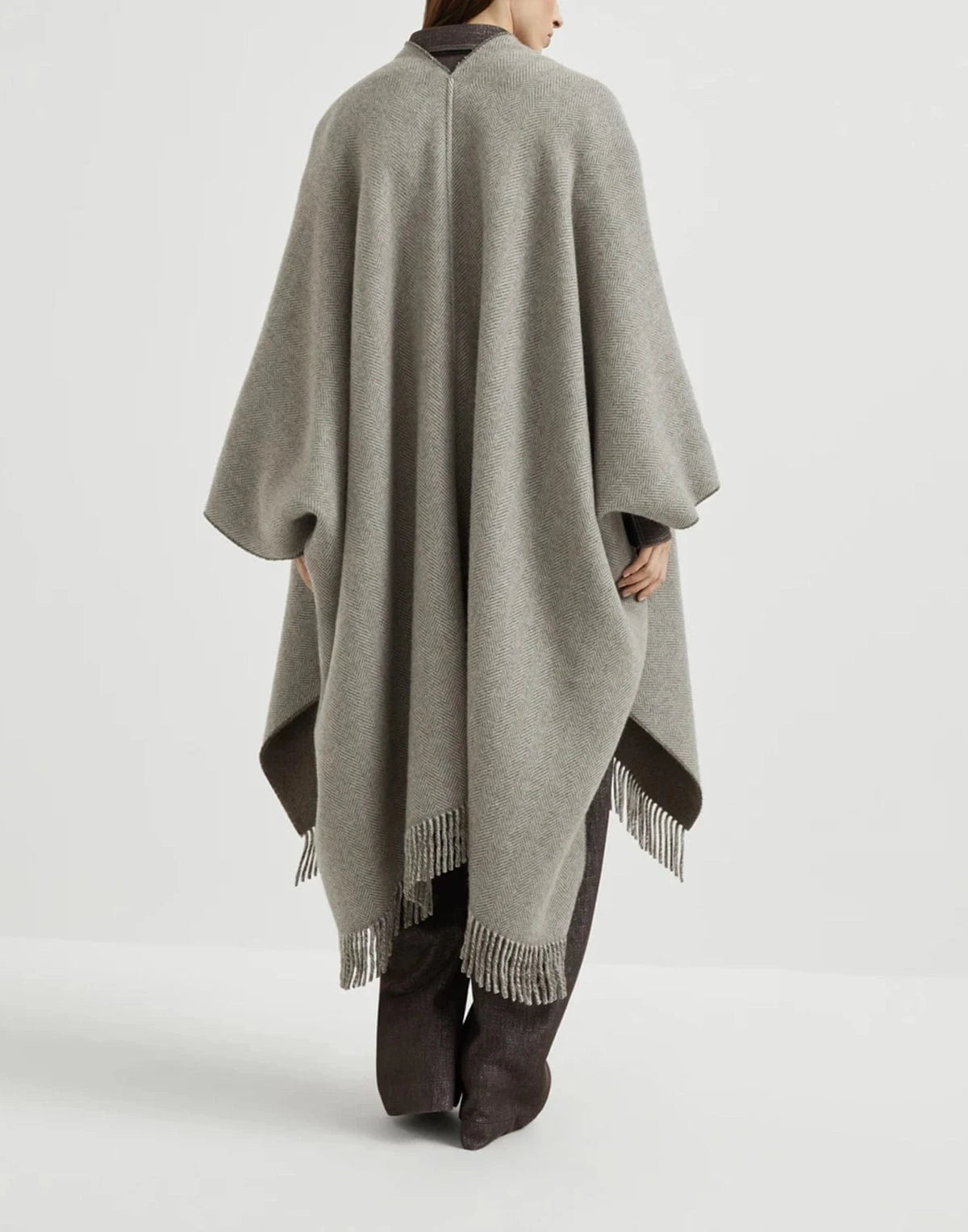 Brunello Cucinelli Sparkling Cashmere Chevron Reversible Poncho