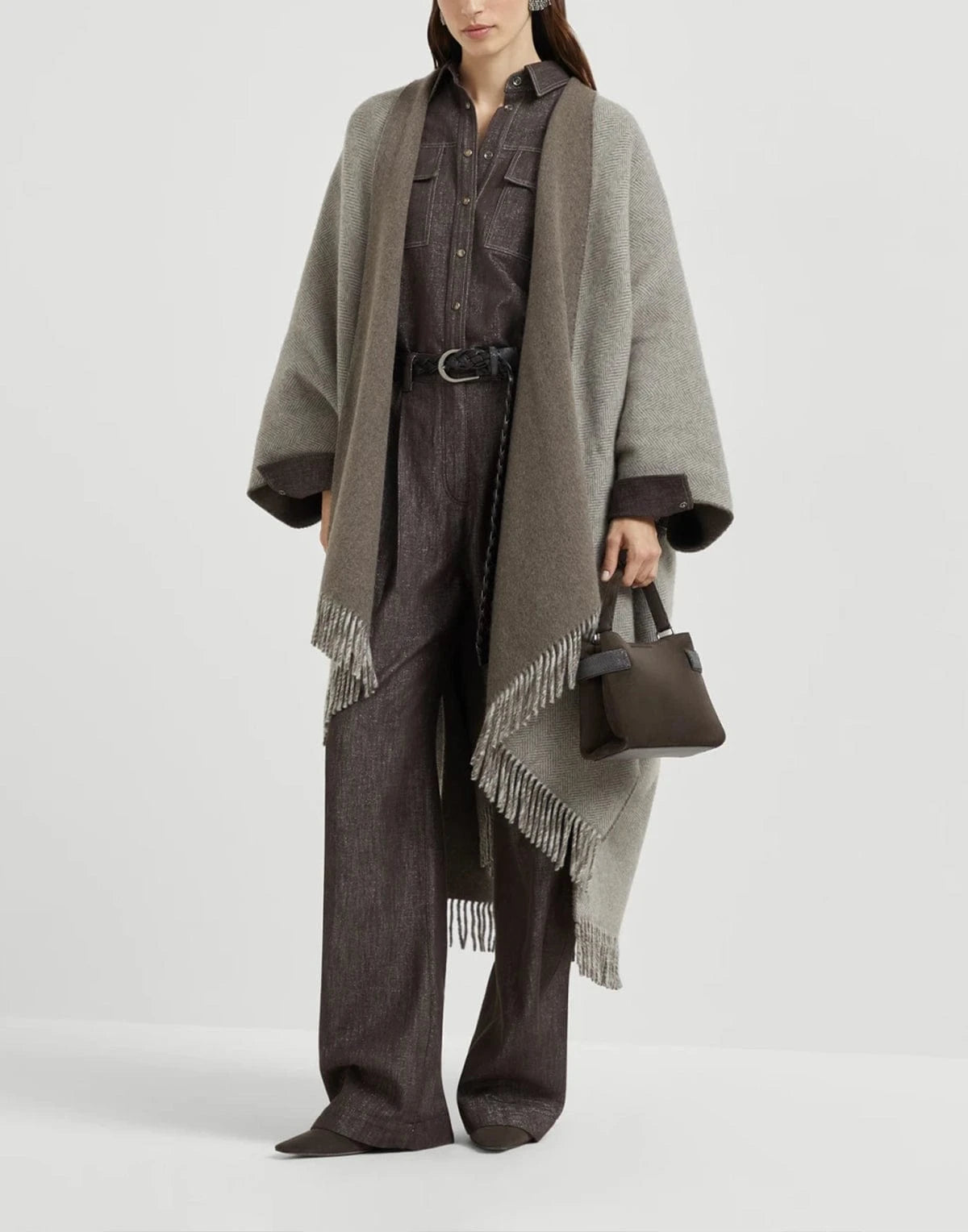 Brunello Cucinelli Sparkling Cashmere Chevron Reversible Poncho