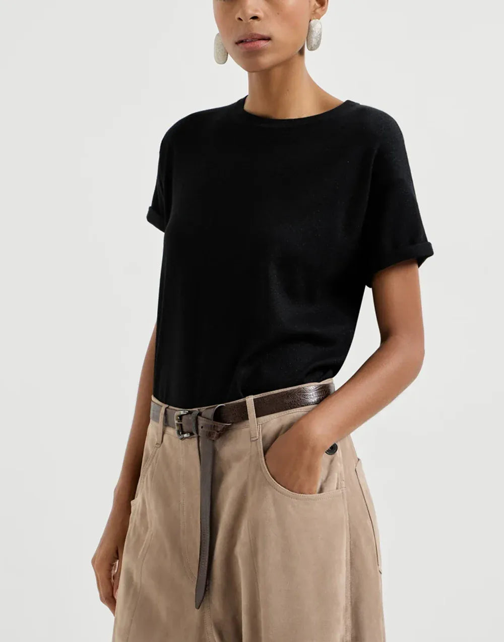 Brunello Cucinelli Sparkling Cashmere-Silk Blend Knit T-Shirt