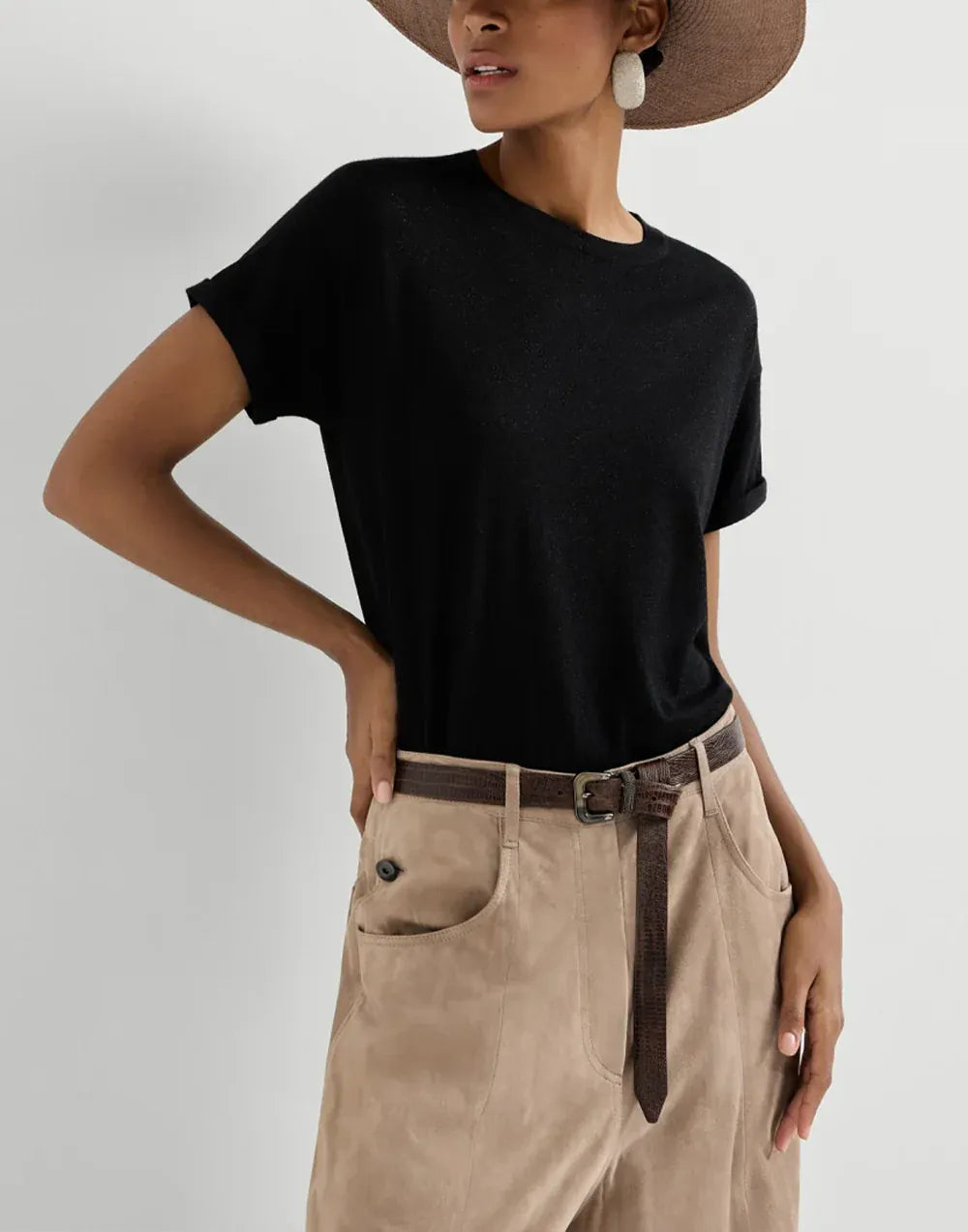 Brunello Cucinelli Sparkling Cashmere-Silk Blend Knit T-Shirt