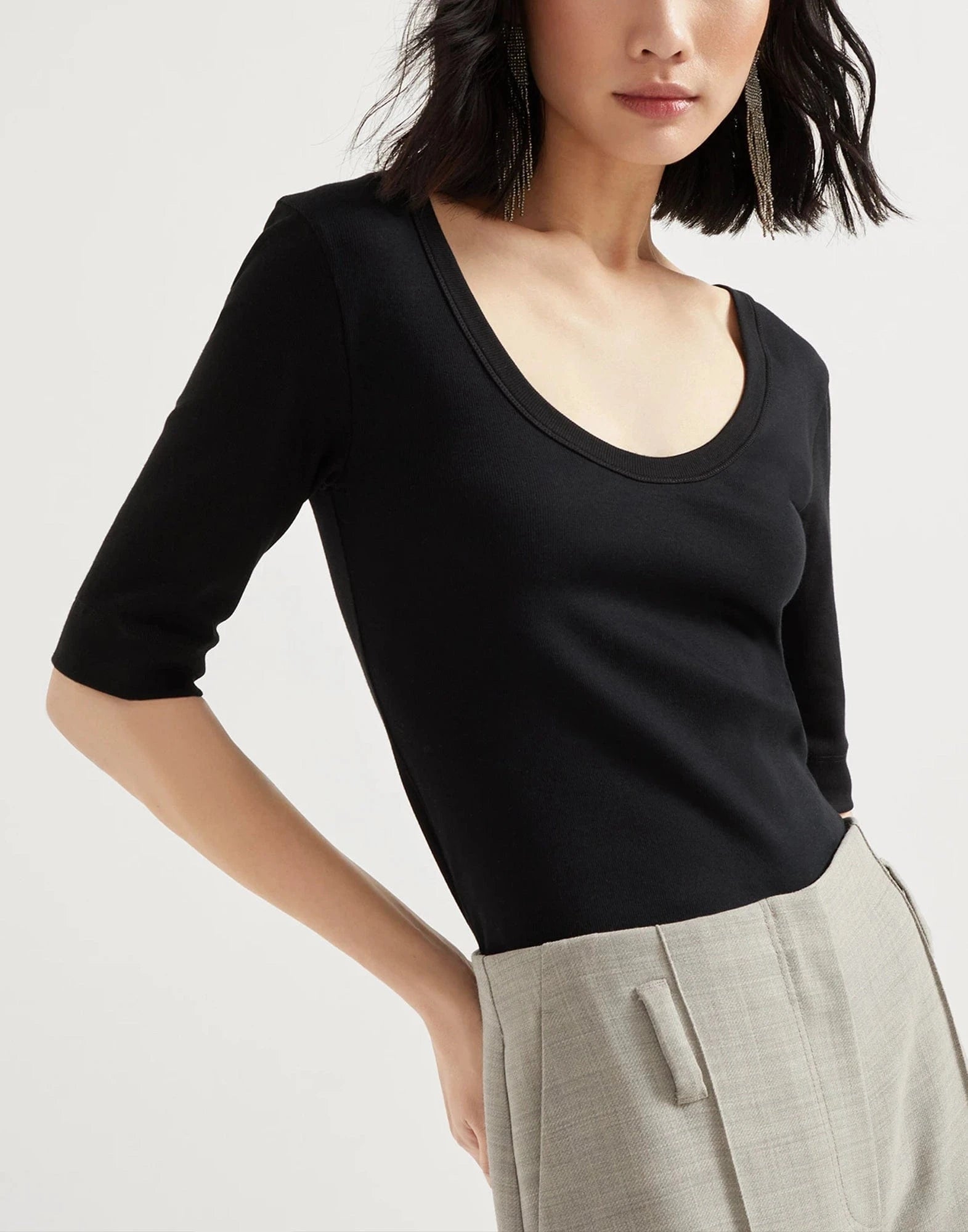 Brunello Cucinelli Stretch Cotton Ribbed Monili T-Shirt