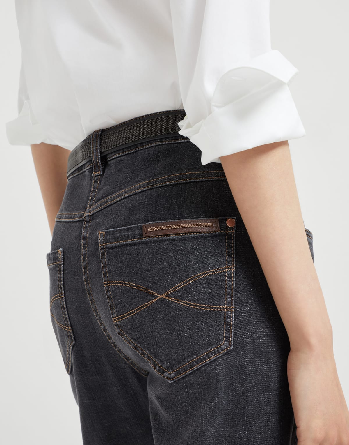 Brunello Cucinelli Stretch Denim Slim Monili-Tab Jeans