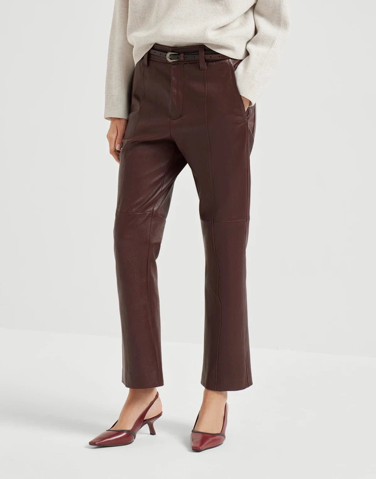 Brunello Cucinelli Stretch Leather Square Cigarette Trousers
