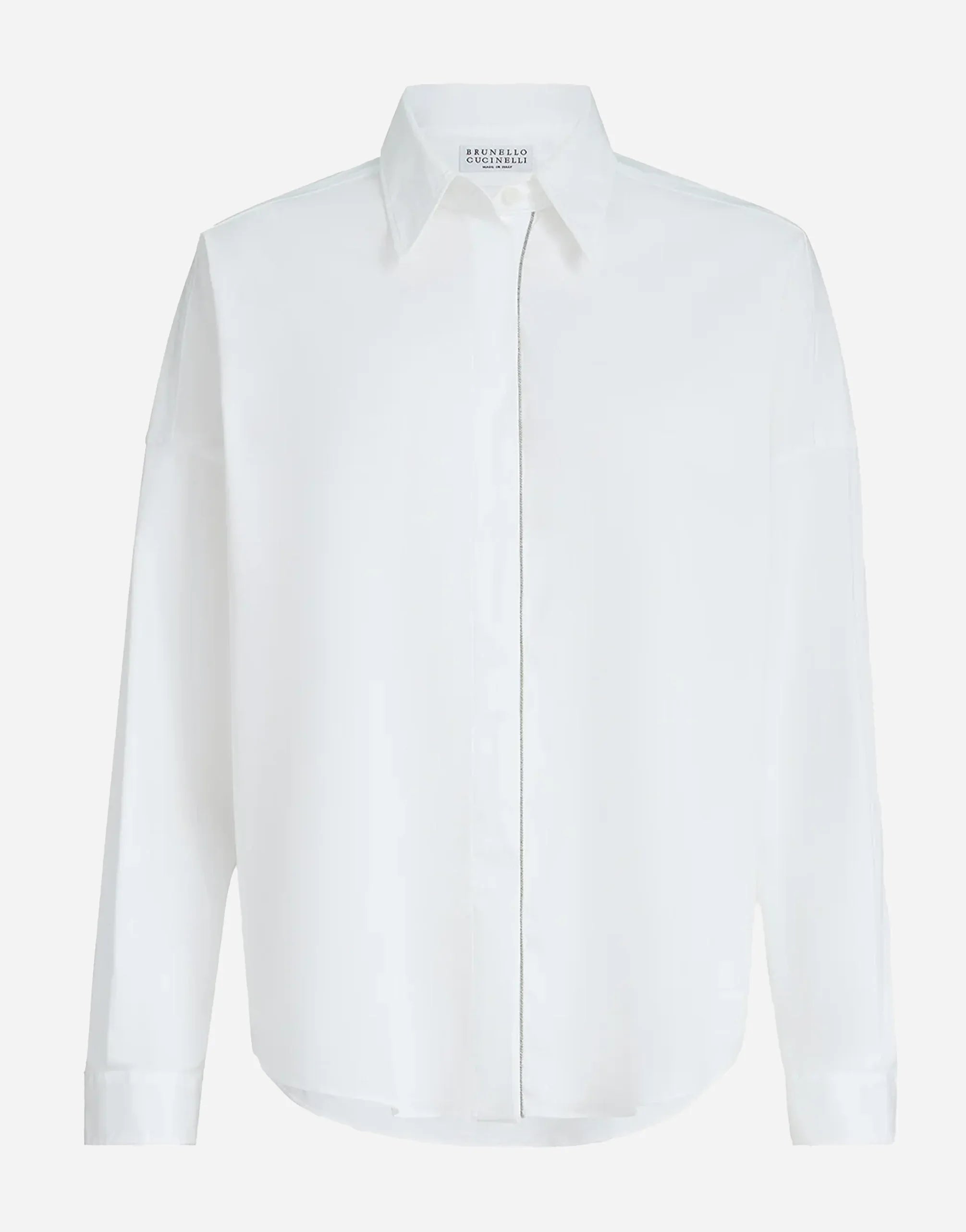 Brunello Cucinelli Stretch Shiny Trim Cotton Poplin Shirt