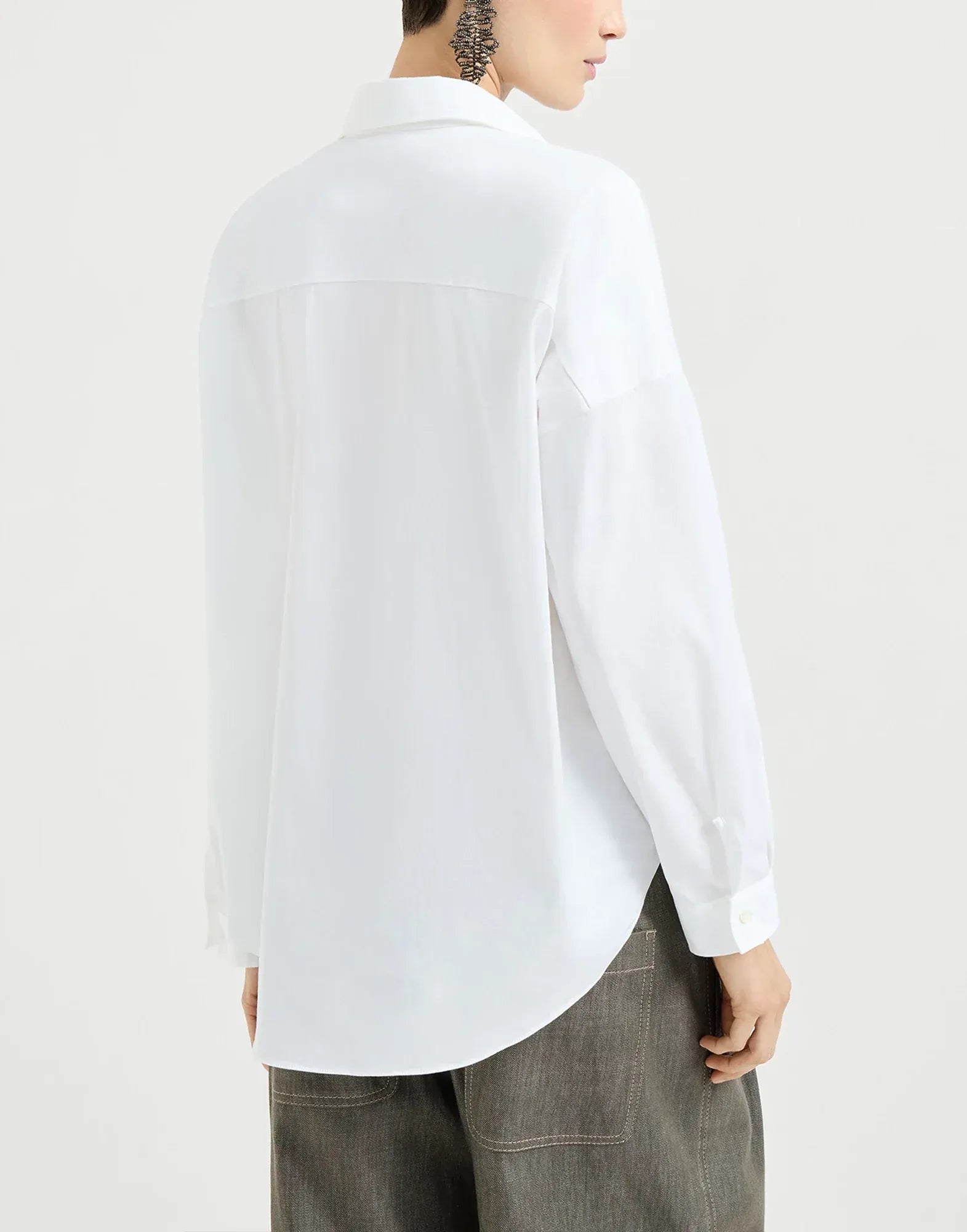 Brunello Cucinelli Stretch Shiny Trim Cotton Poplin Shirt
