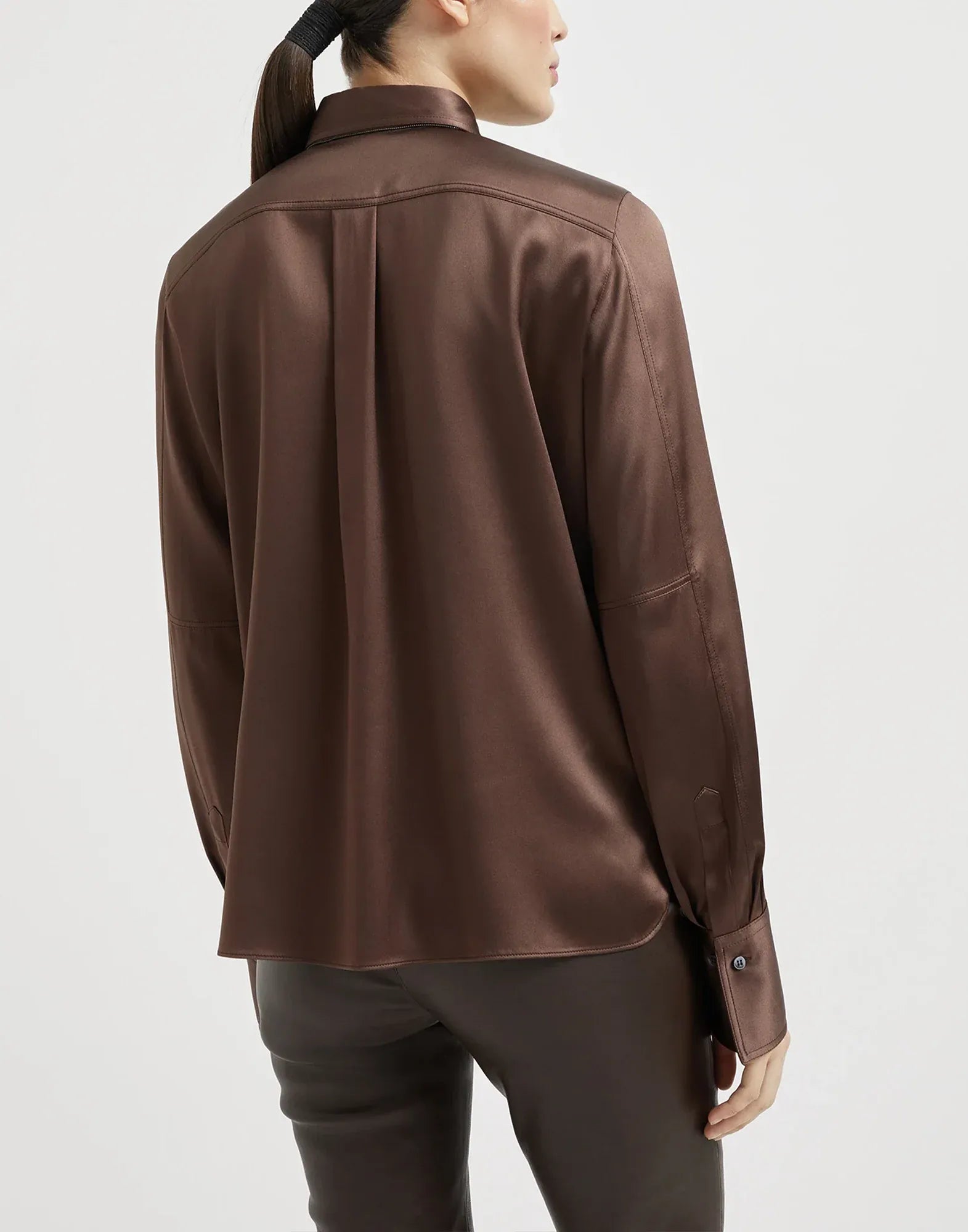 Brunello Cucinelli Stretch Silk Satin Monili Shirt