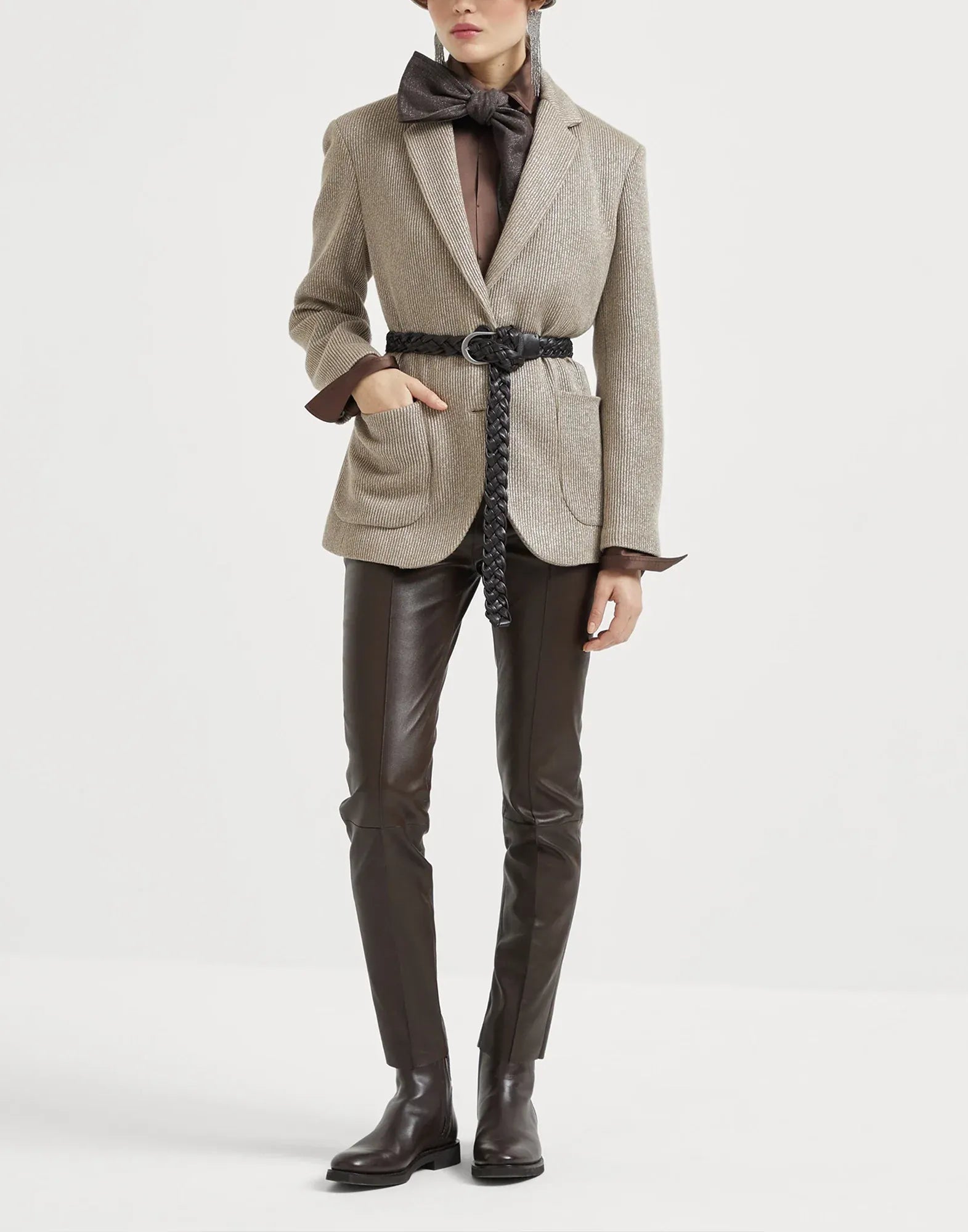 Brunello Cucinelli Stretch Silk Satin Monili Shirt