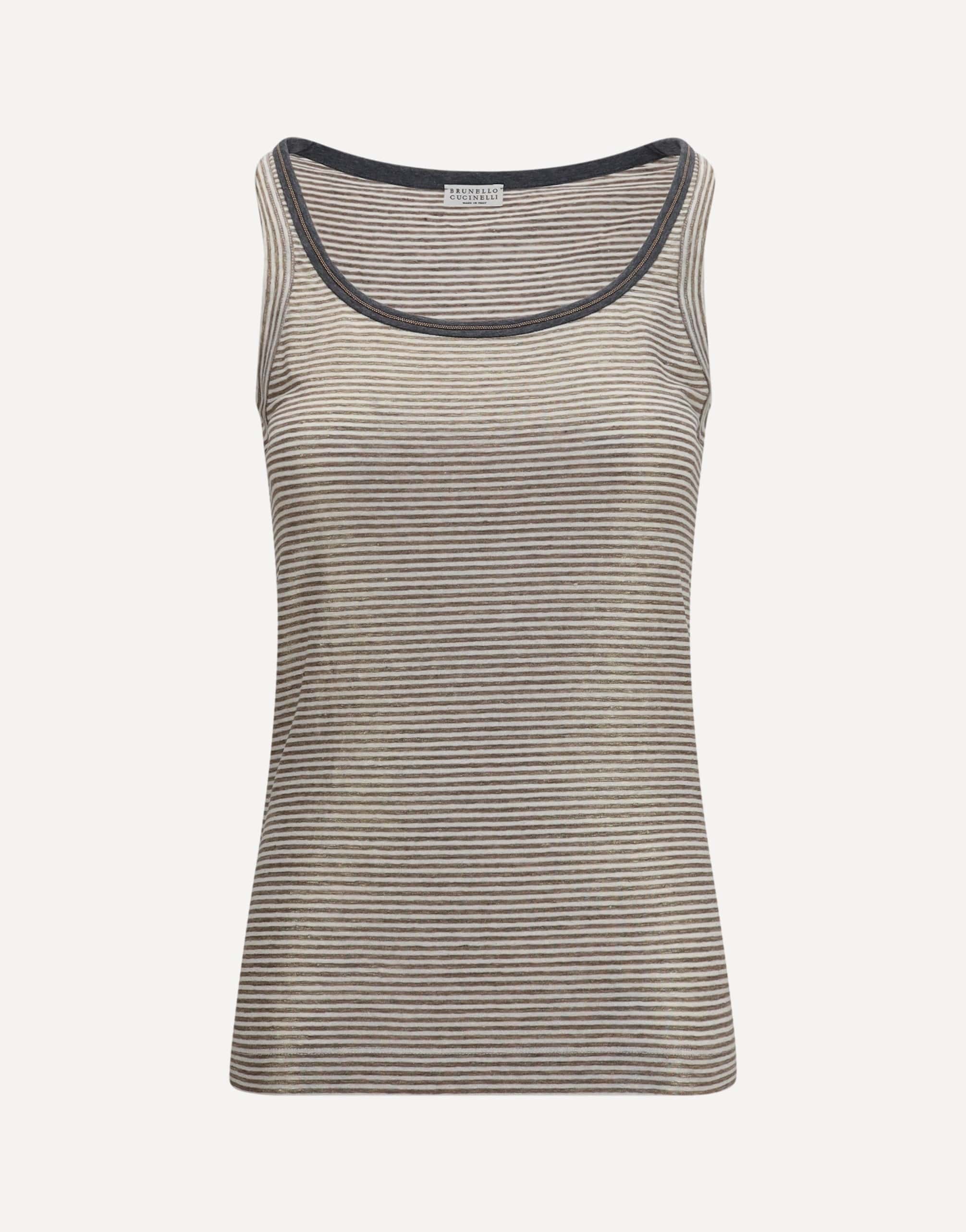 Brunello Cucinelli Brunello Cucinelli Striped Linen Lamé Jersey Tank Top