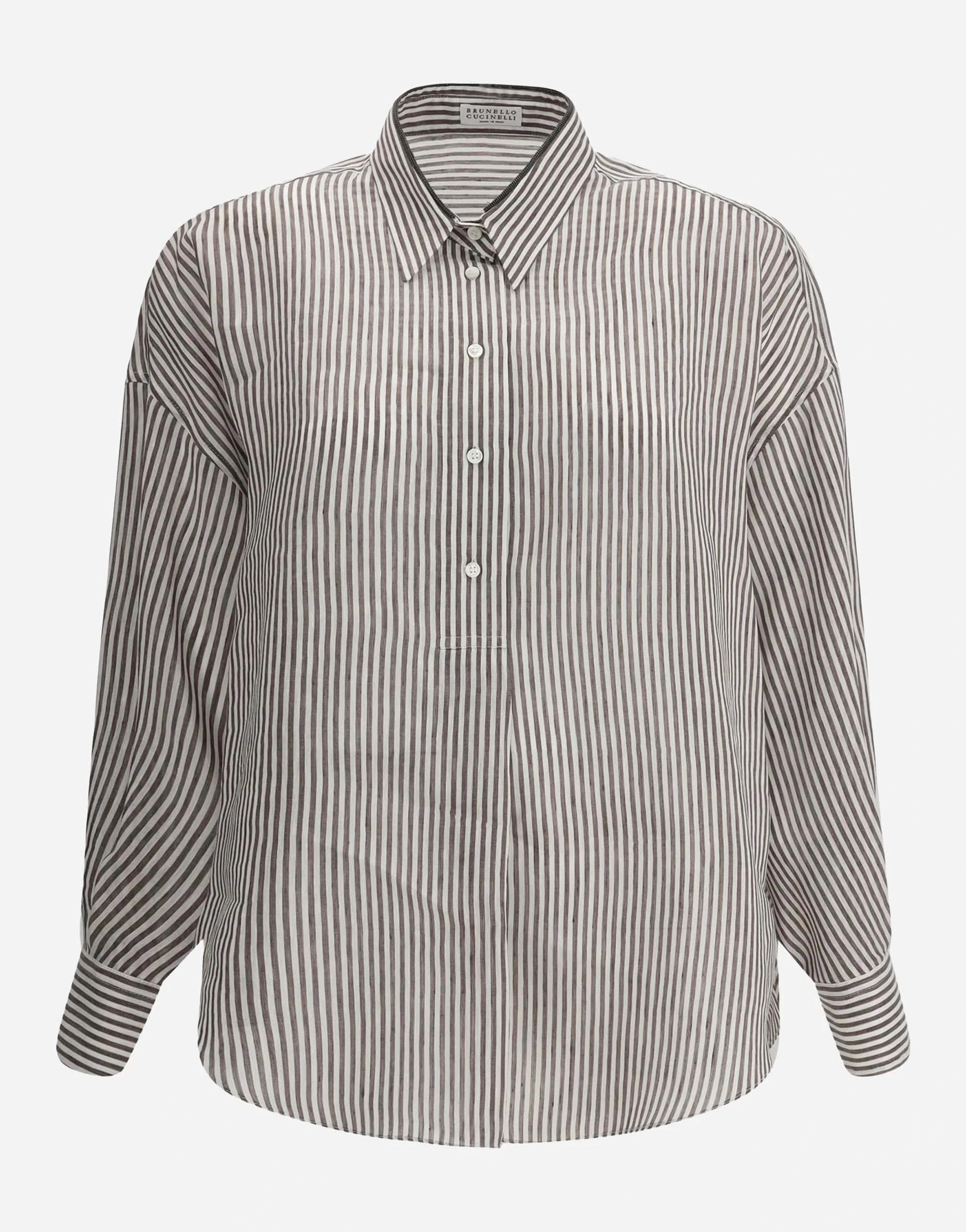 Brunello Cucinelli Striped Linen-Silk Blend Shirt