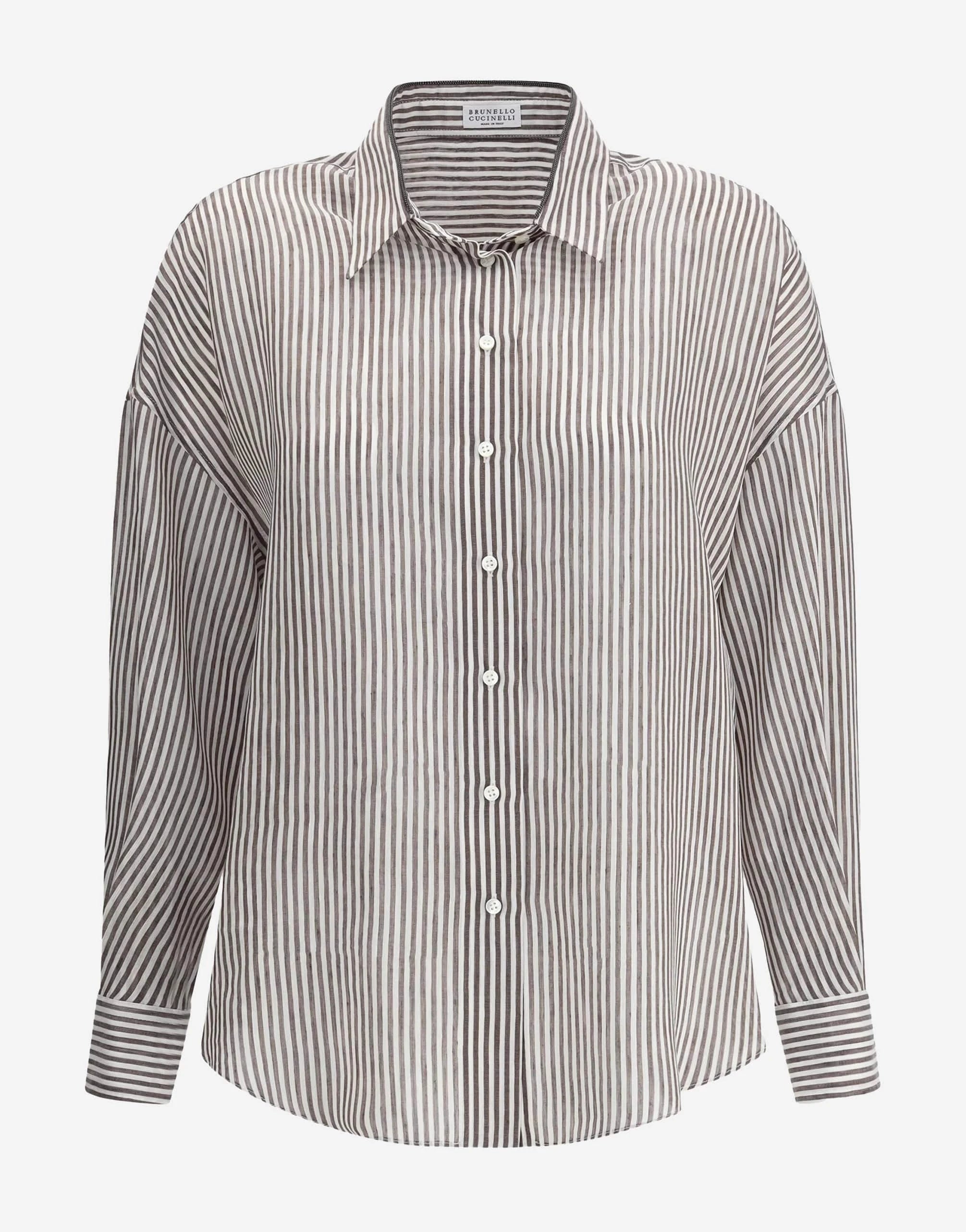 Brunello Cucinelli Striped Linen-Silk Organza Shirt