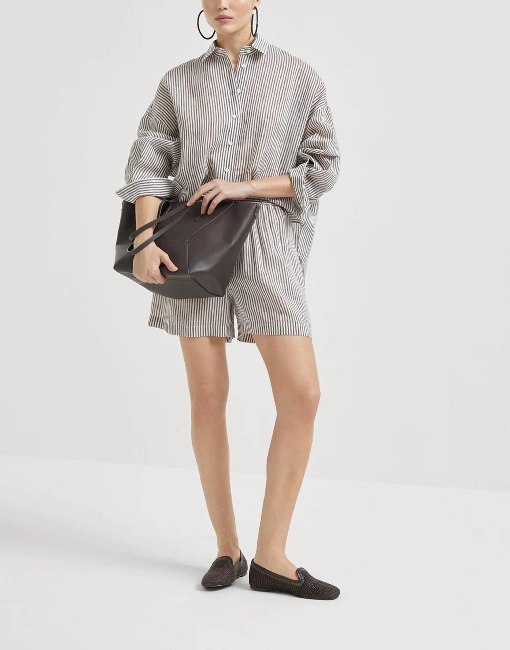 Brunello Cucinelli Striped Linen-Silk Organza Shirt