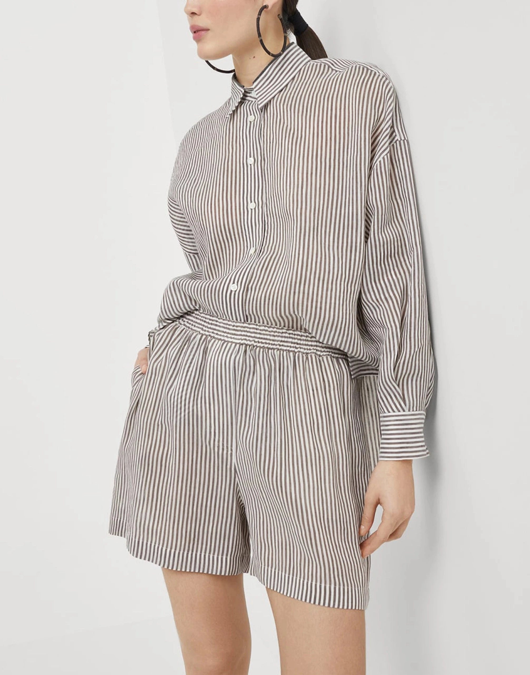 Brunello Cucinelli Striped Linen-Silk Organza Shirt