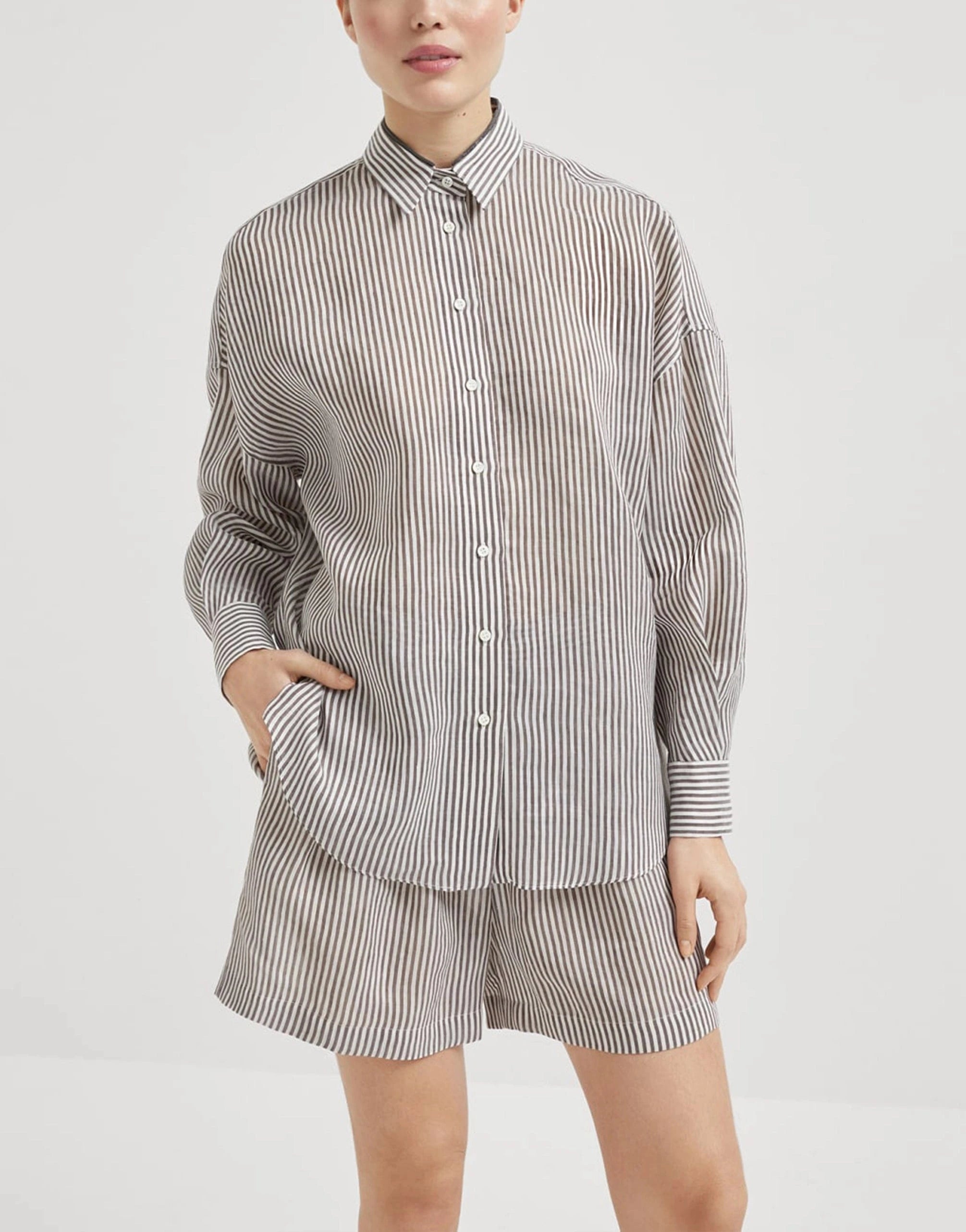 Brunello Cucinelli Striped Linen-Silk Organza Shirt
