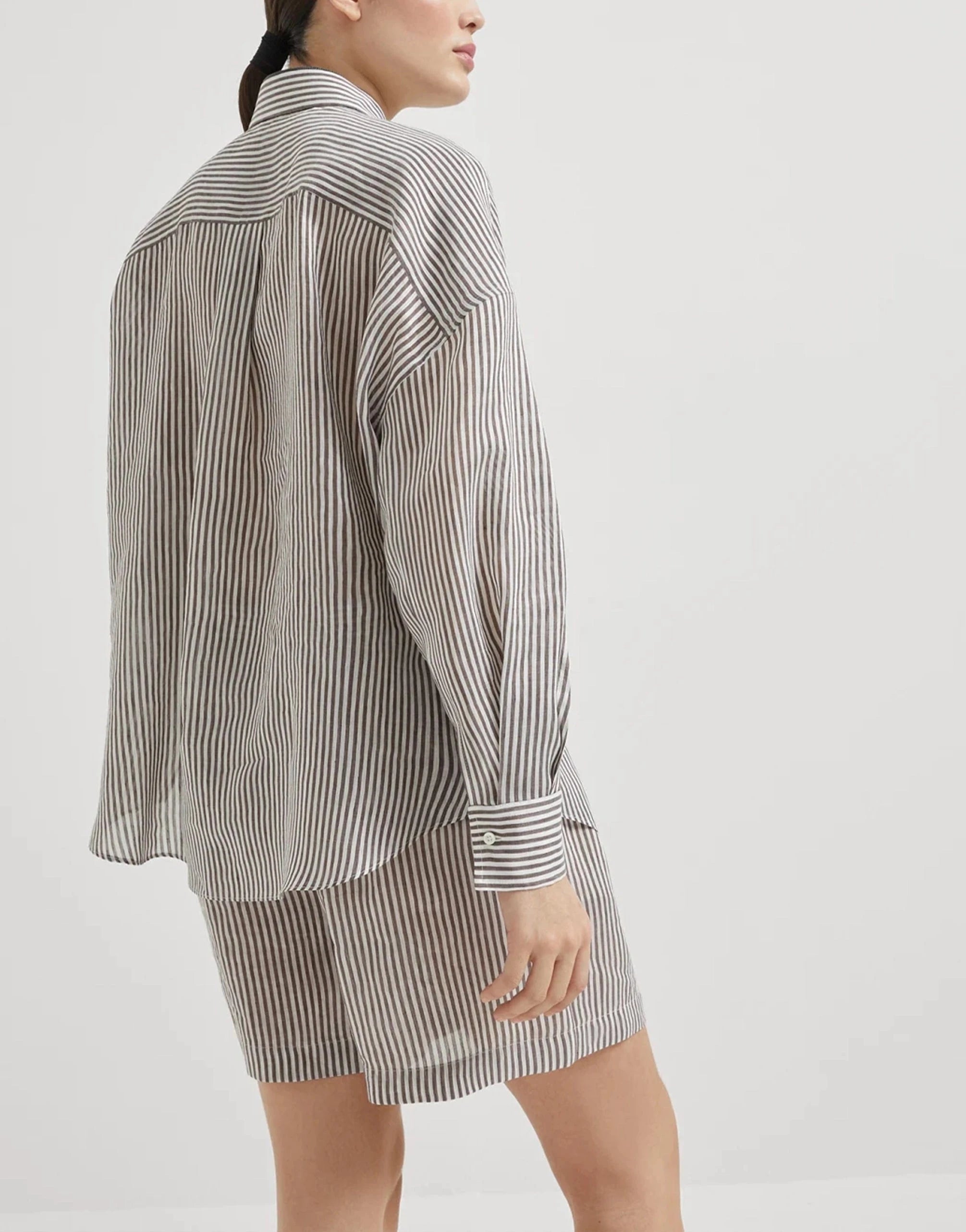 Brunello Cucinelli Striped Linen-Silk Organza Shirt