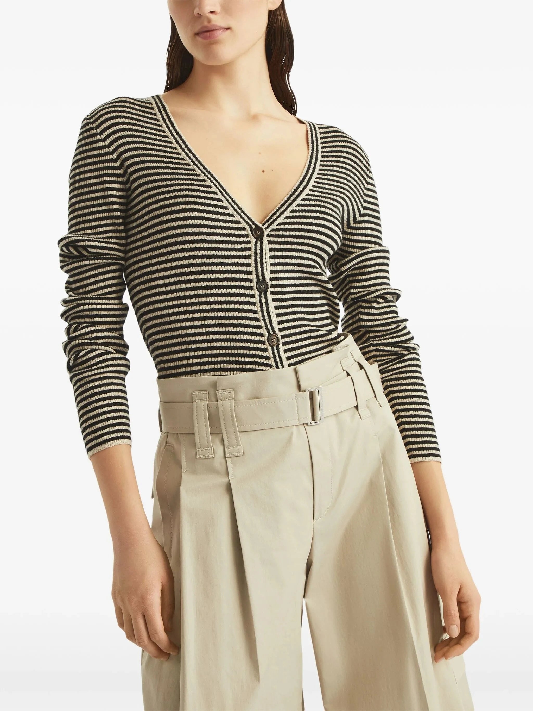 Brunello Cucinelli Striped Monili-Embellished Cardigan