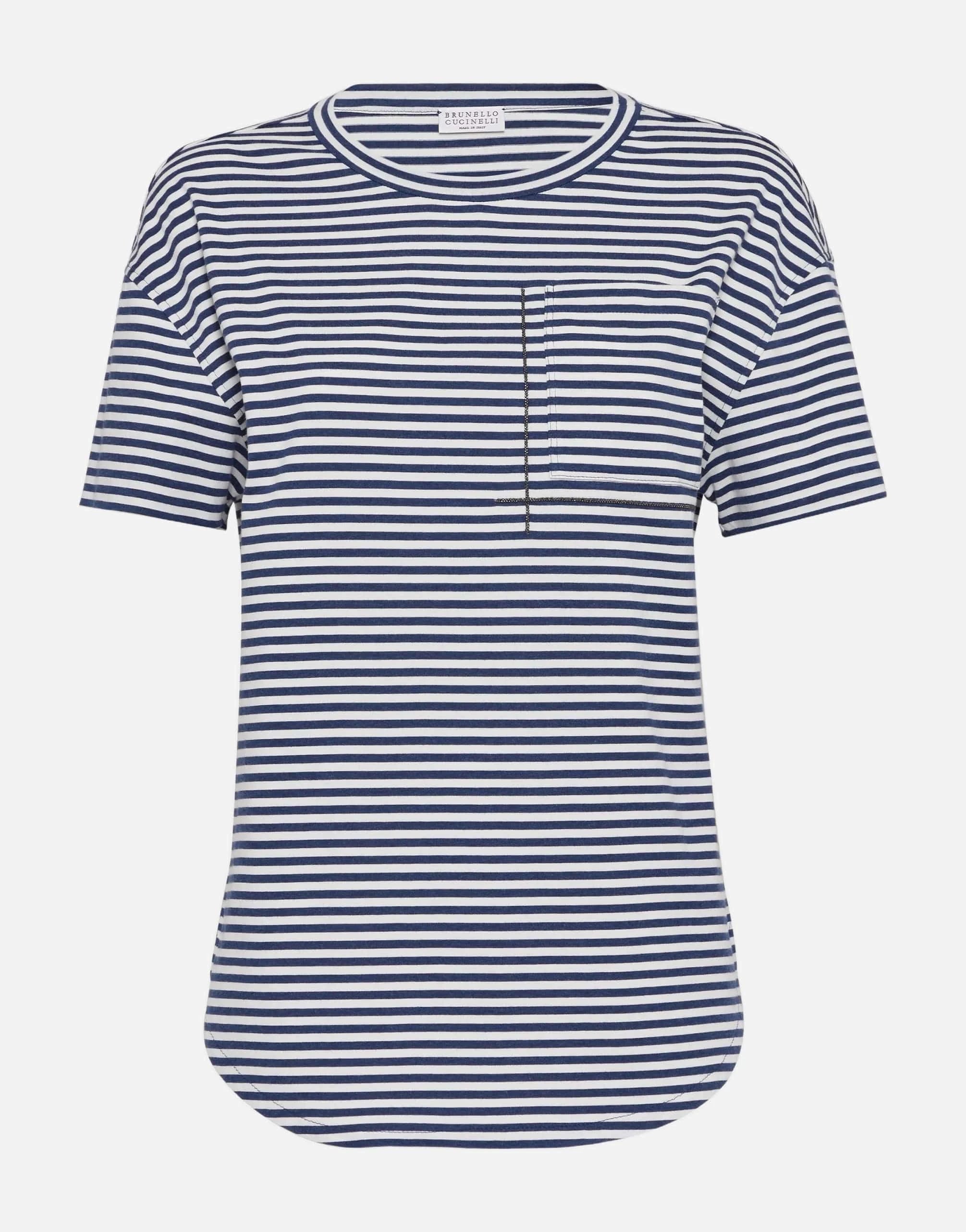 Brunello Cucinelli Striped Monili-Pocket Embellished T-Shirt