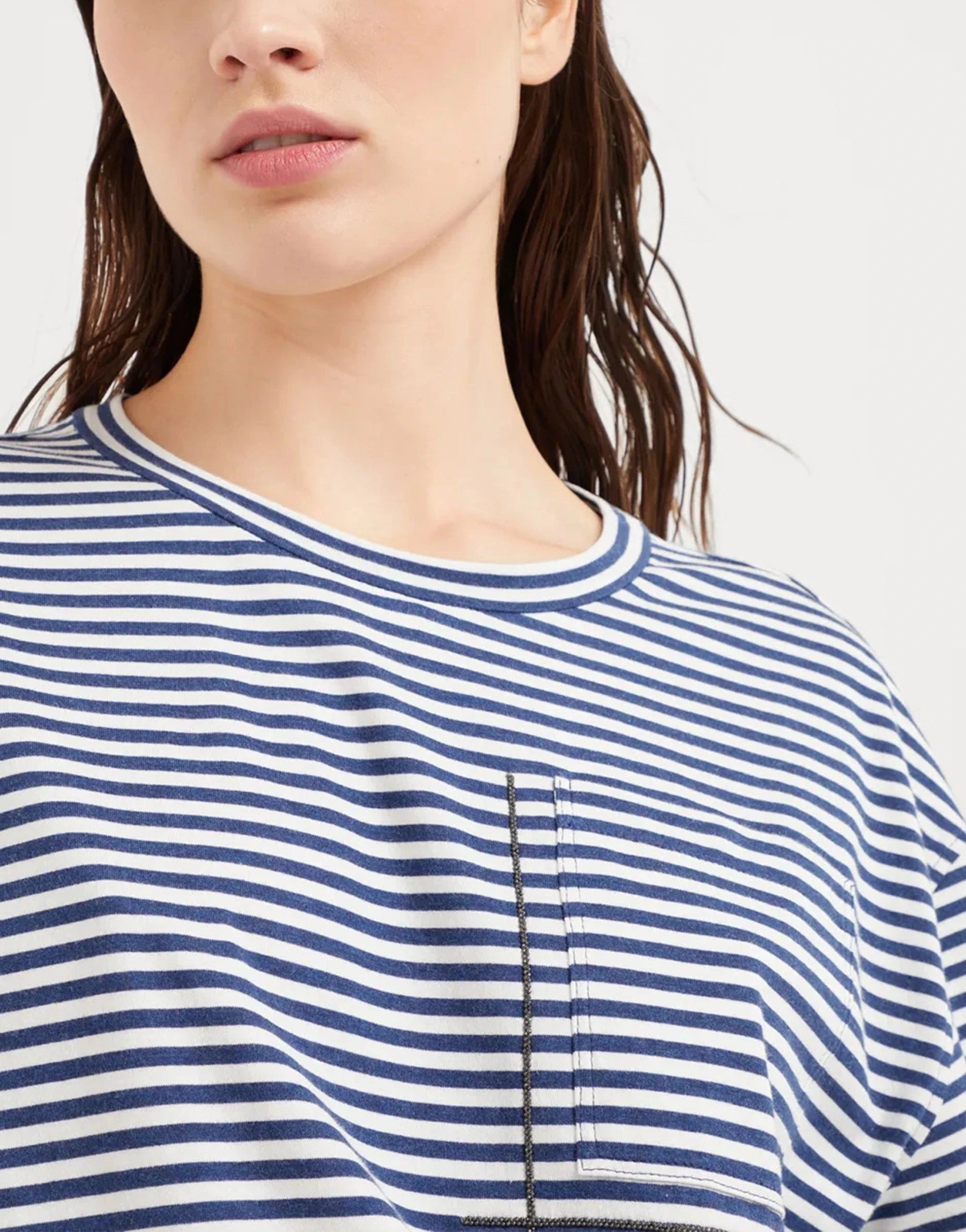 Brunello Cucinelli Striped Monili-Pocket Embellished T-Shirt