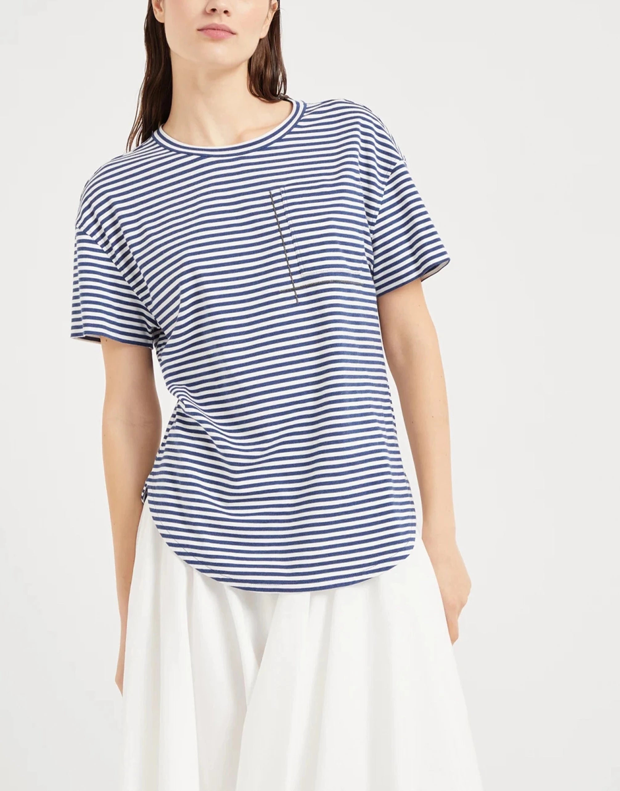Brunello Cucinelli Striped Monili-Pocket Embellished T-Shirt