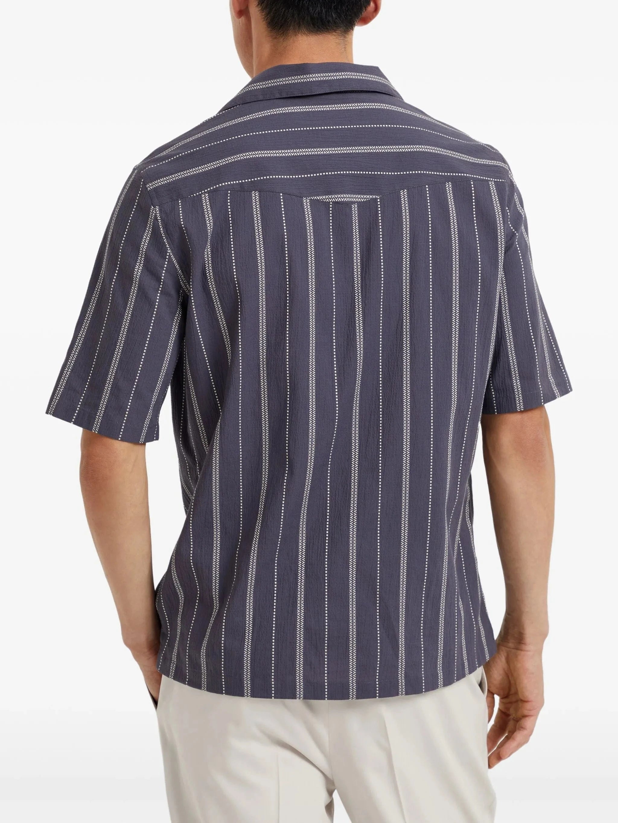 Brunello Cucinelli Striped Seersucker Short Sleeve Shirt