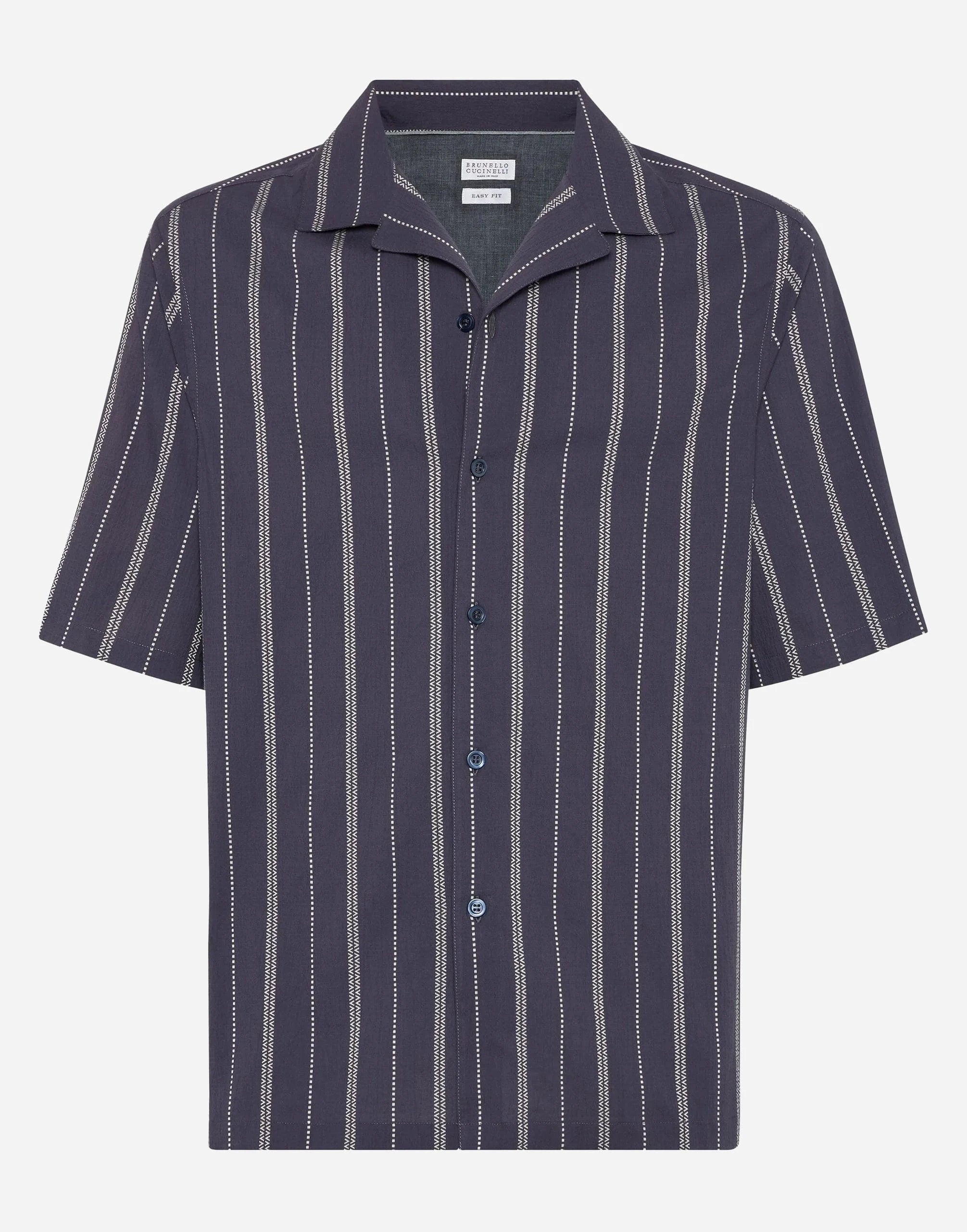 Brunello Cucinelli Striped Seersucker Short Sleeve Shirt