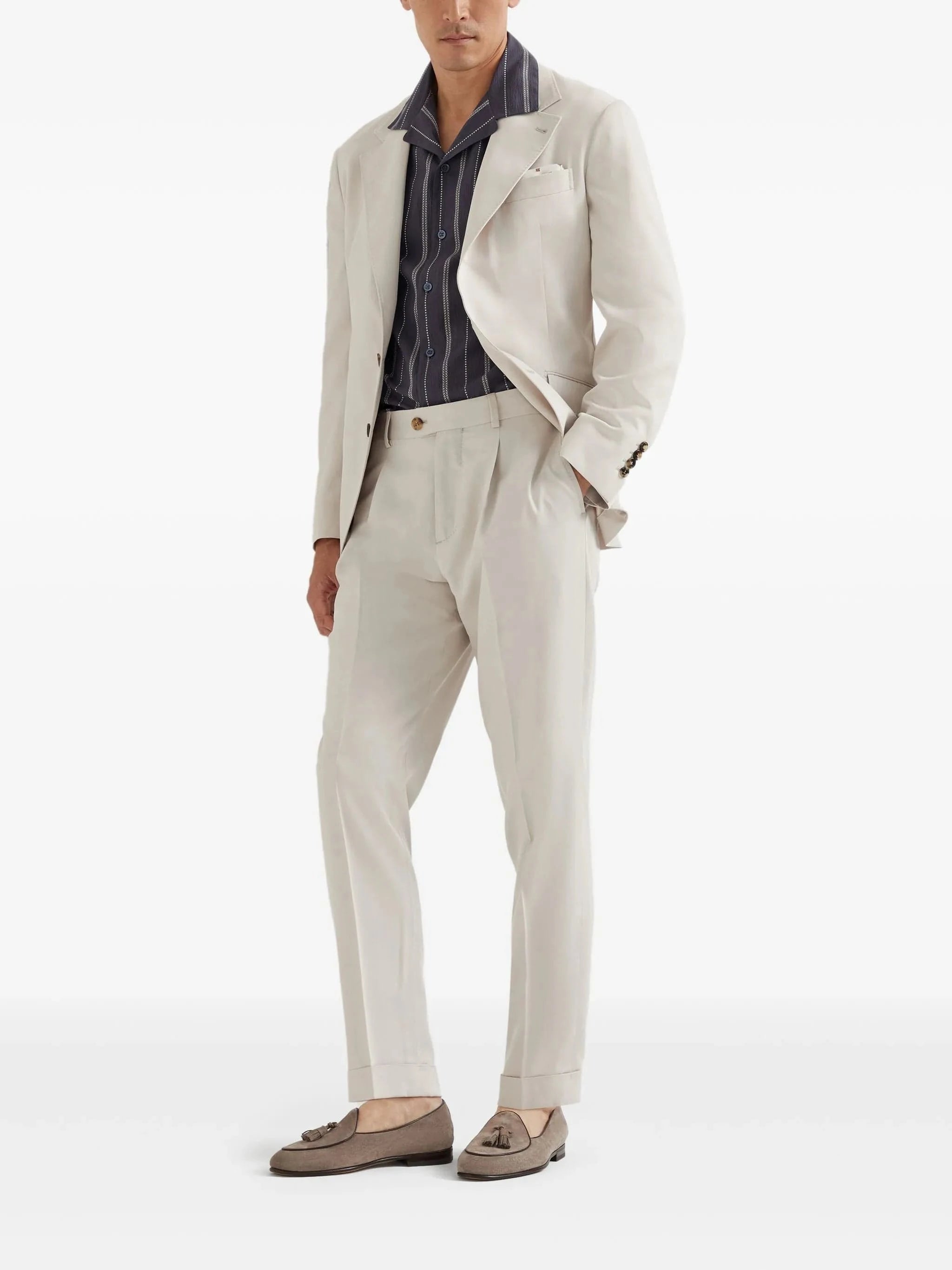 Brunello Cucinelli Striped Seersucker Short Sleeve Shirt