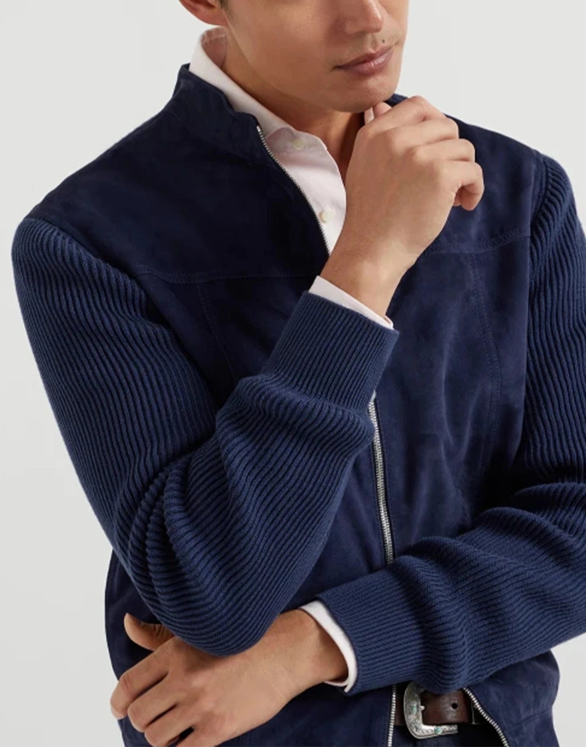 Brunello Cucinelli Suede Knit Bomber Jacket