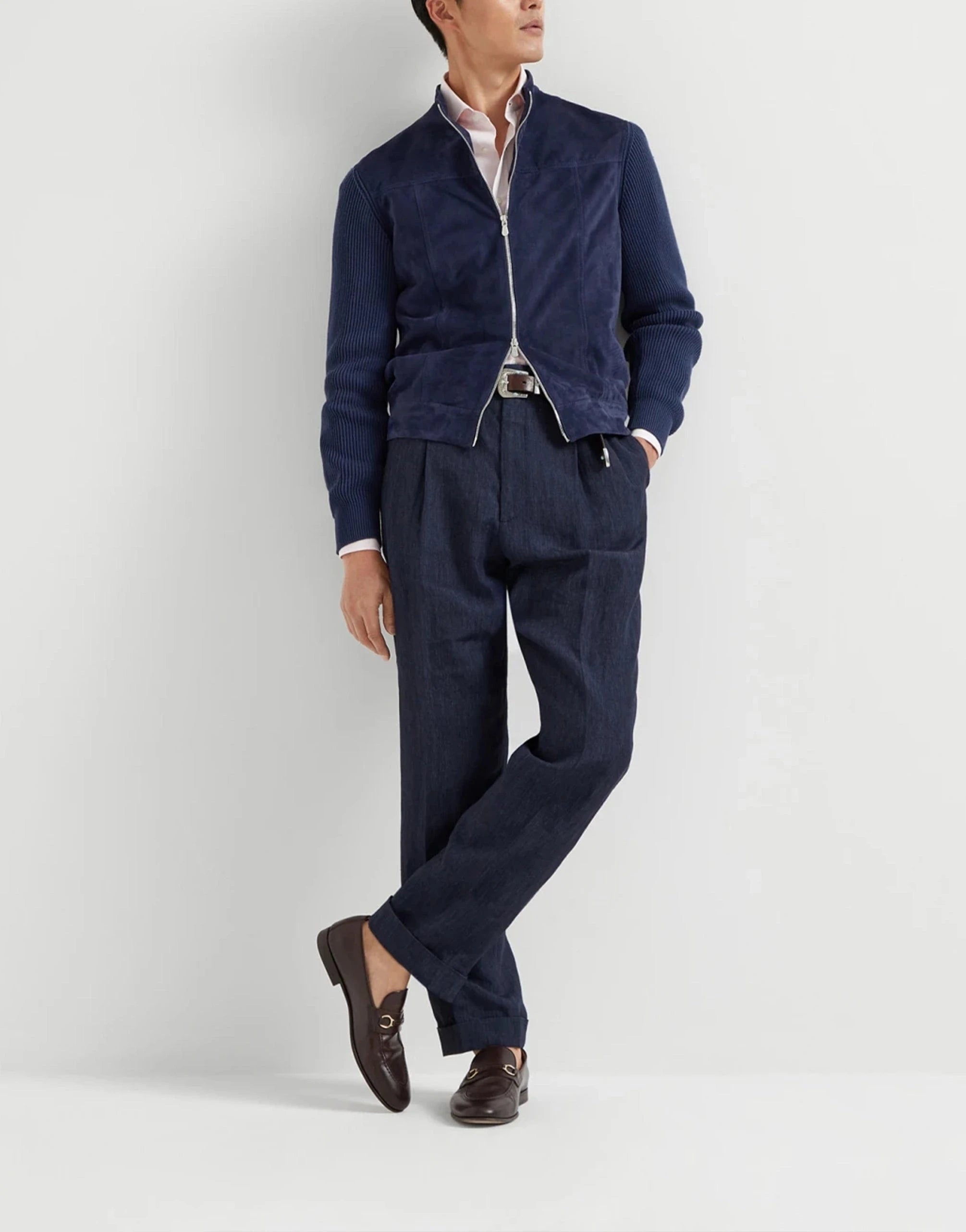 Brunello Cucinelli Suede Knit Bomber Jacket