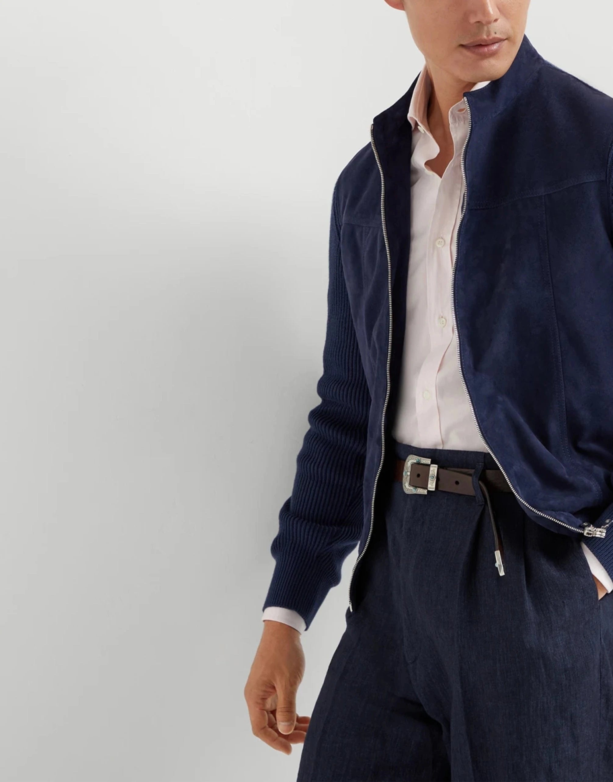 Brunello Cucinelli Suede Knit Bomber Jacket