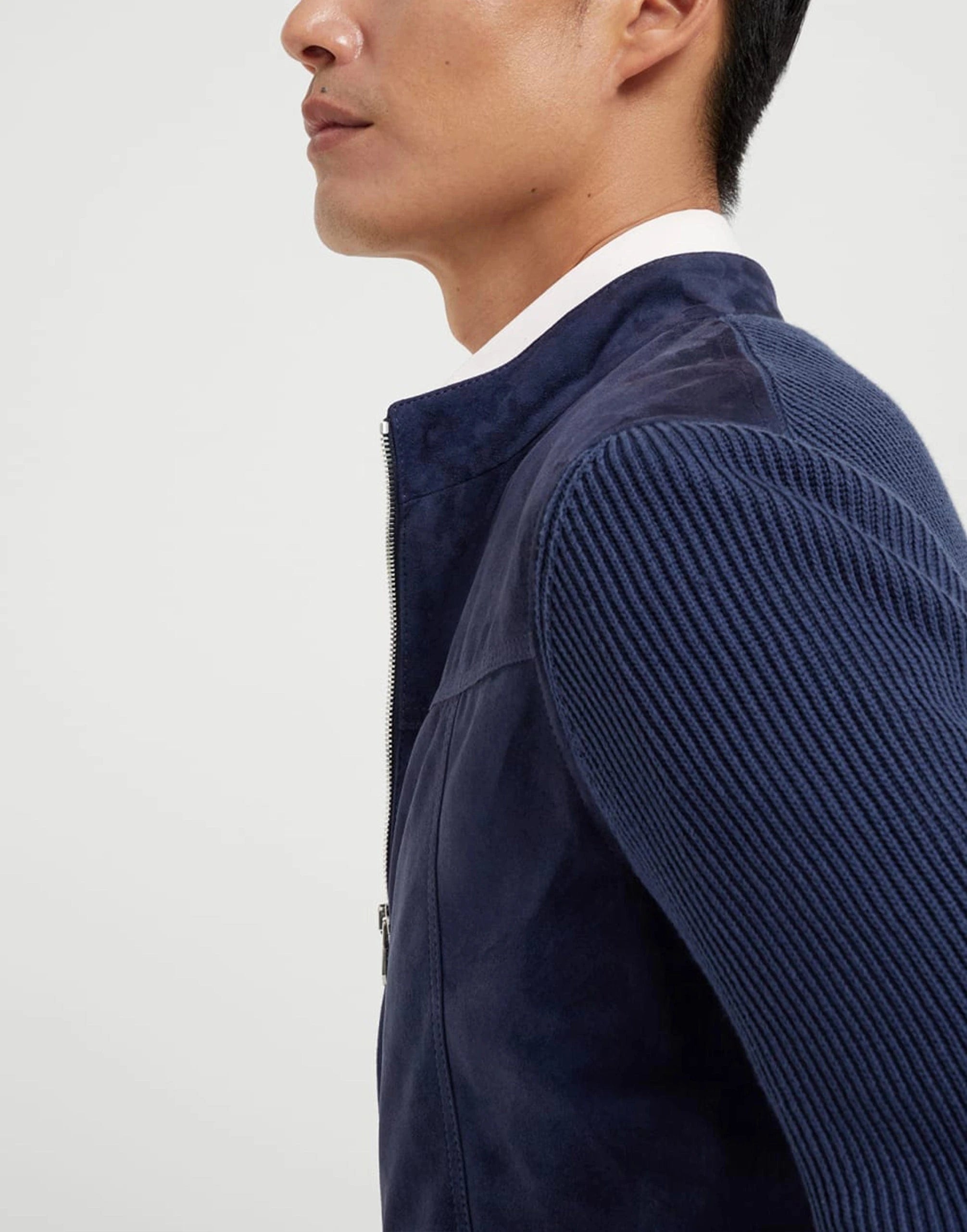 Brunello Cucinelli Suede Knit Bomber Jacket