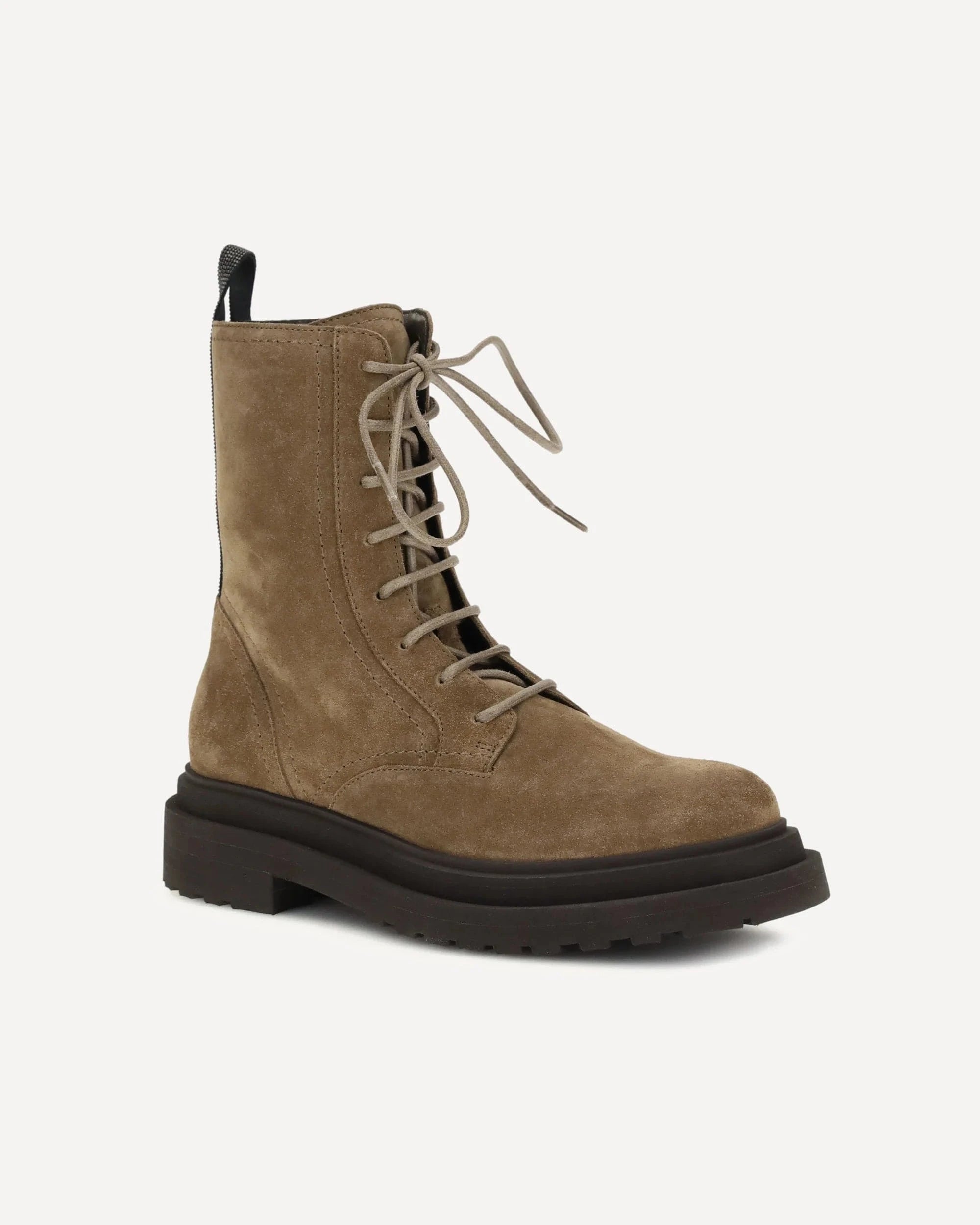 Brunello Cucinelli Suede Monili Combat Boots