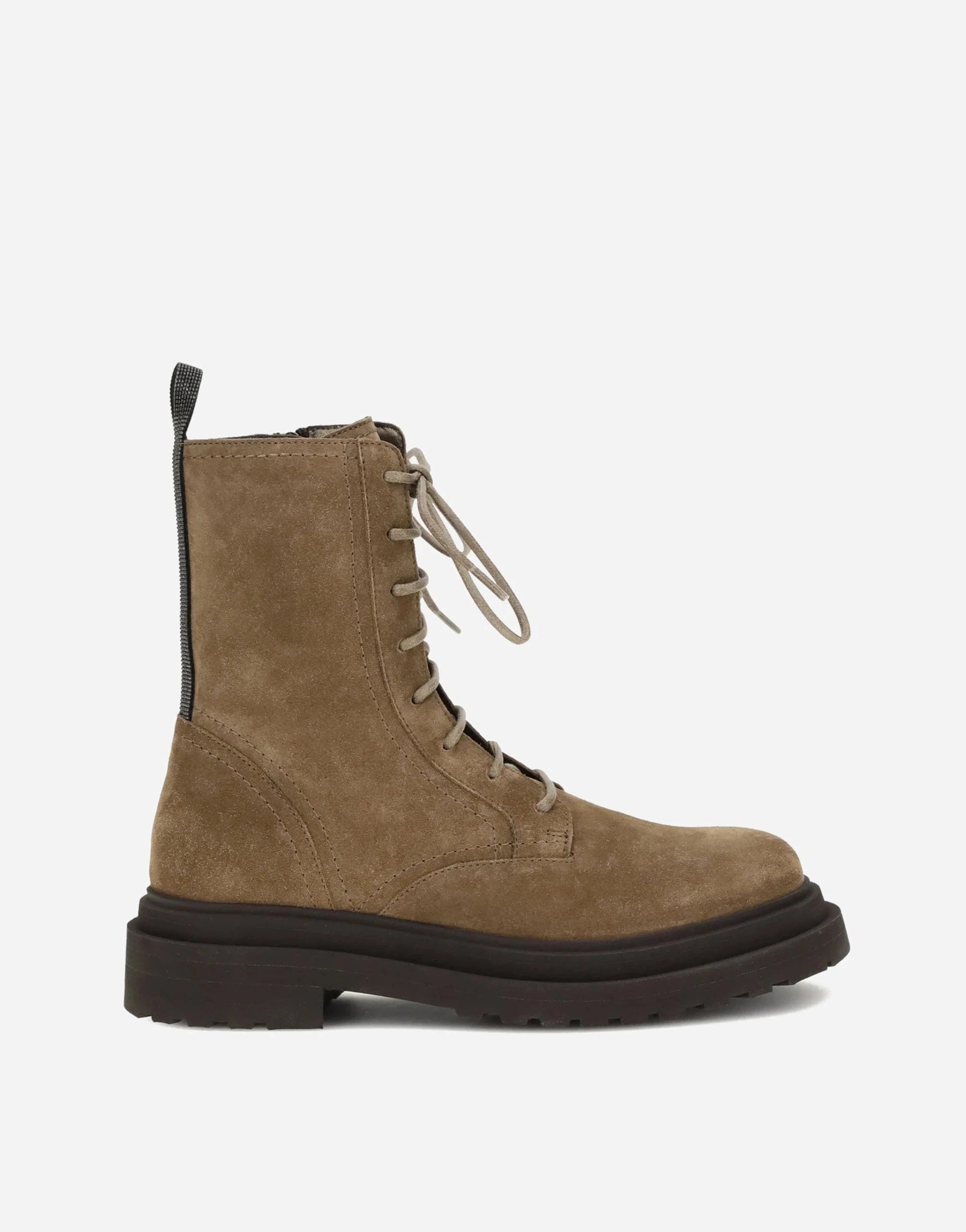 Brunello Cucinelli Suede Monili Combat Boots