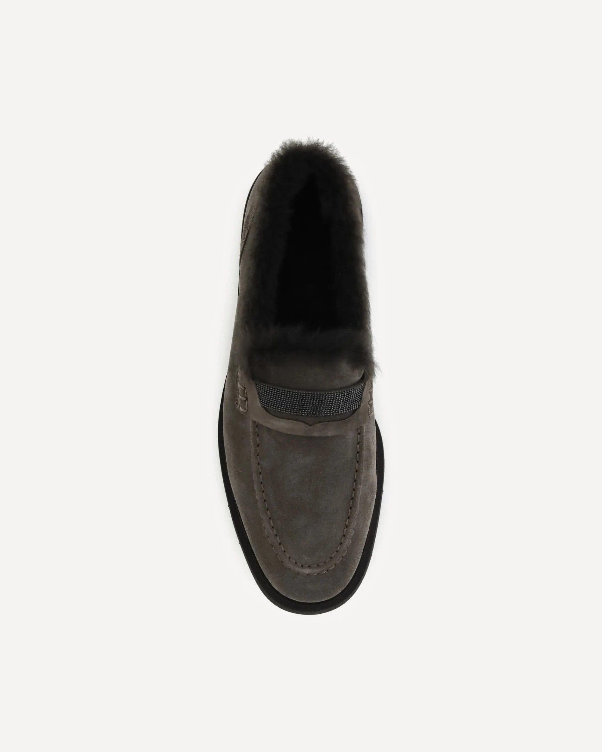 Brunello Cucinelli Suede Penny Shearling Loafers