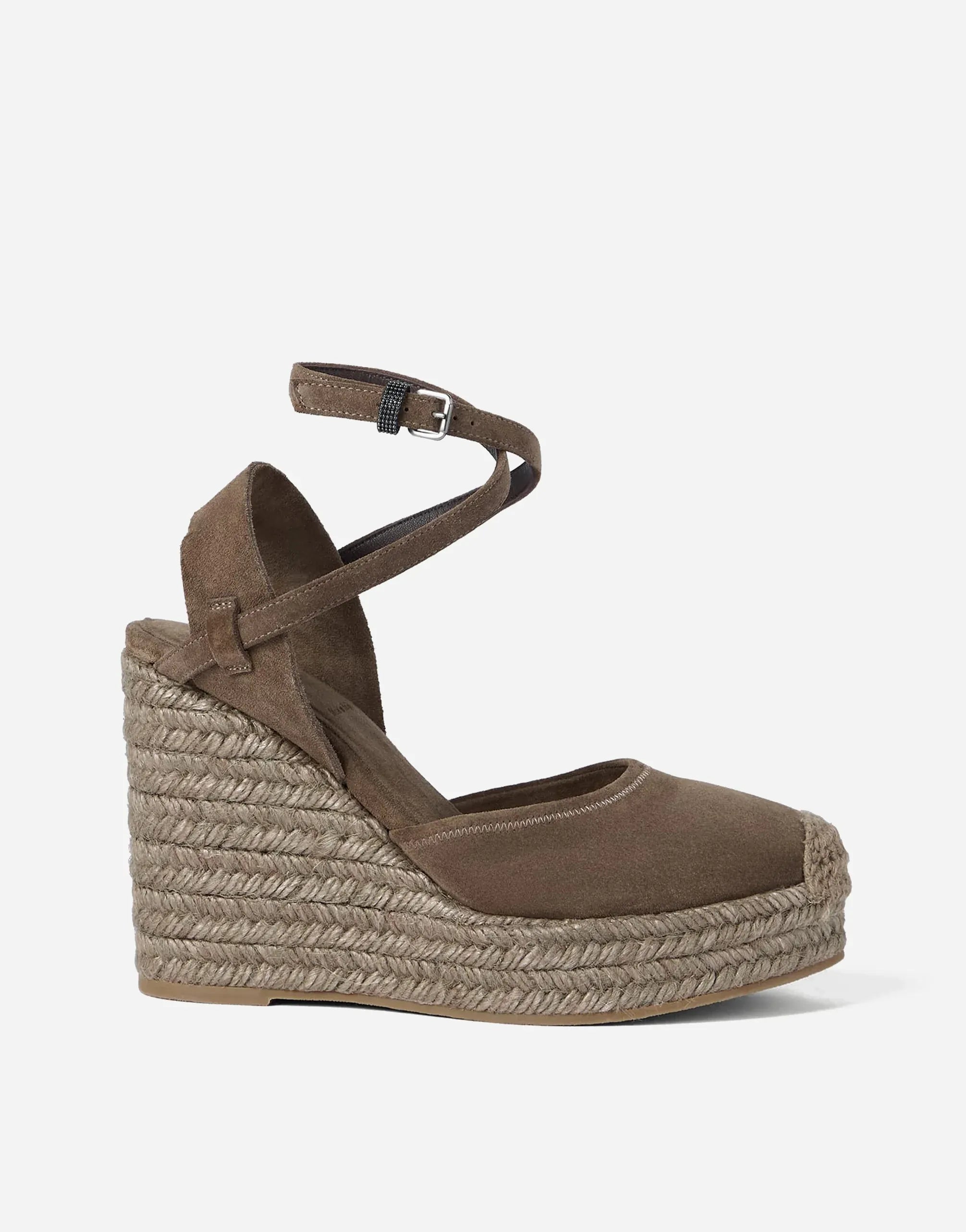 Brunello Cucinelli Suede Precious Loop Espadrille Wedges