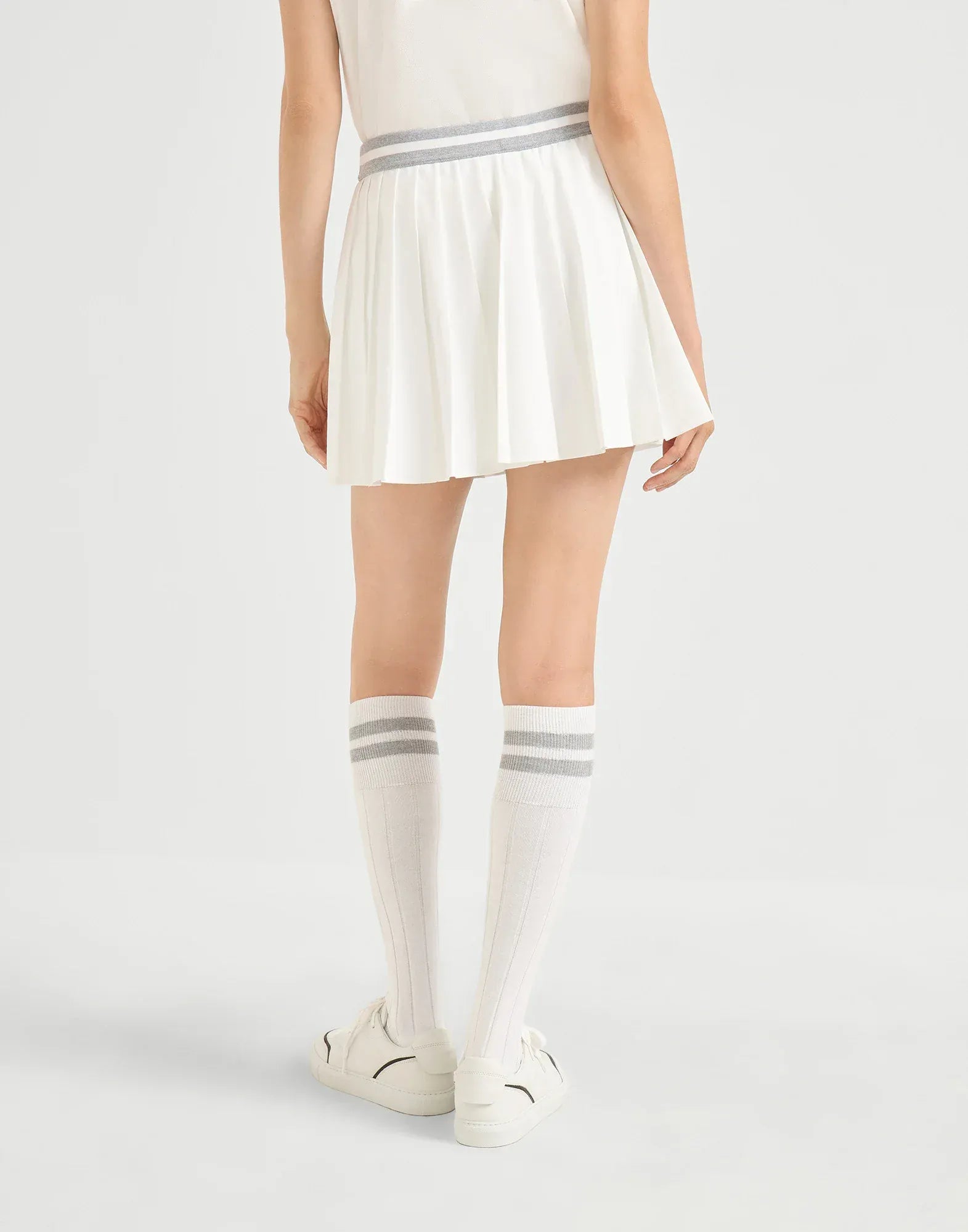 Brunello Cucinelli Techno Poplin Pleated Logo Skirt