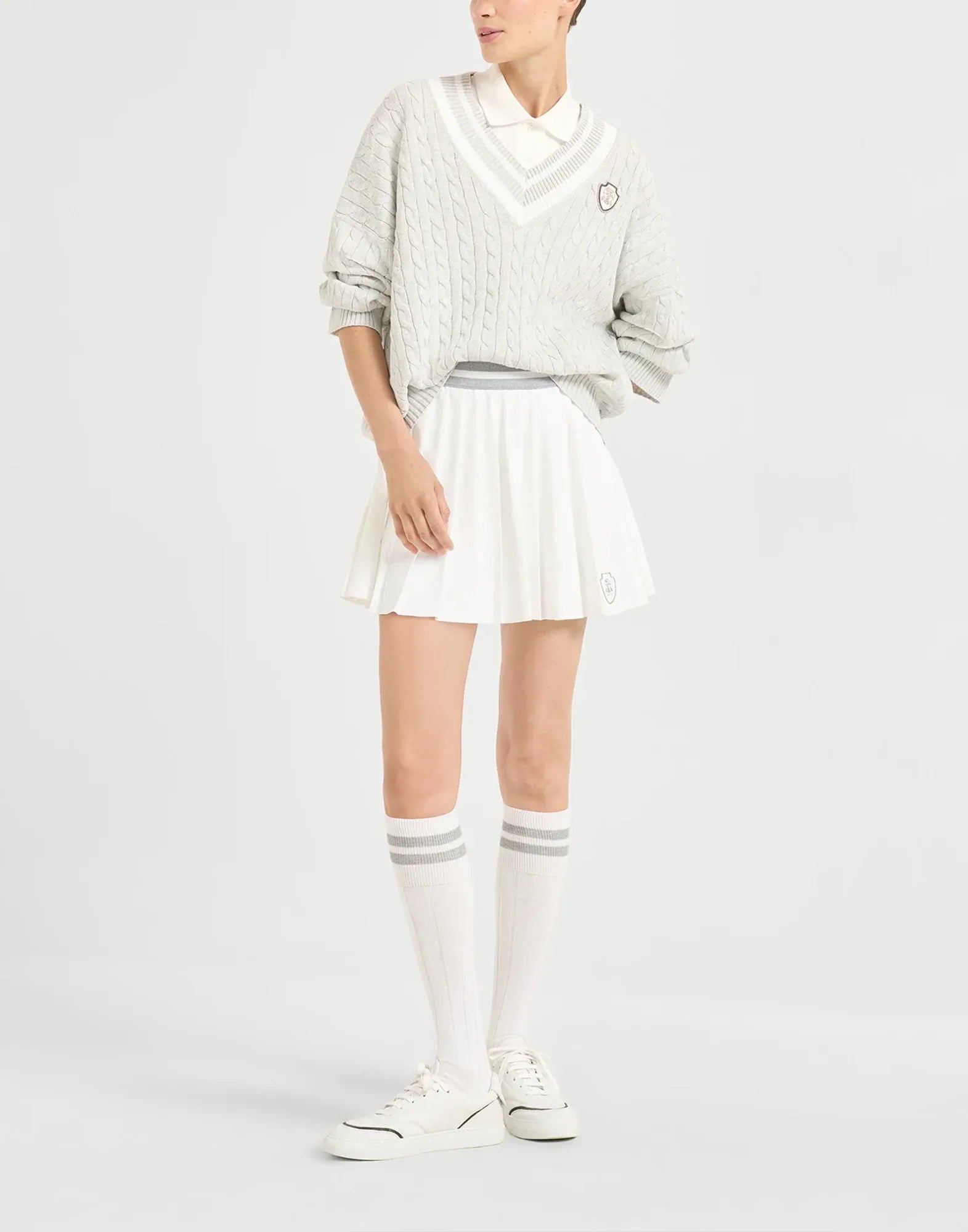 Brunello Cucinelli Techno Poplin Pleated Logo Skirt