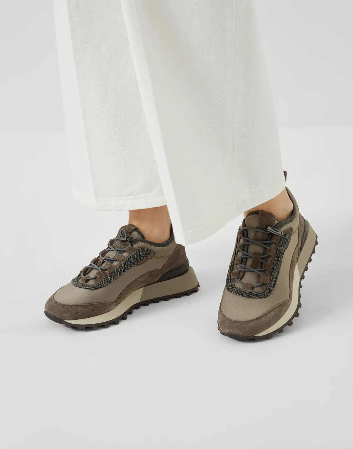 Brunello Cucinelli Techno Suede Monili Trim Sneakers