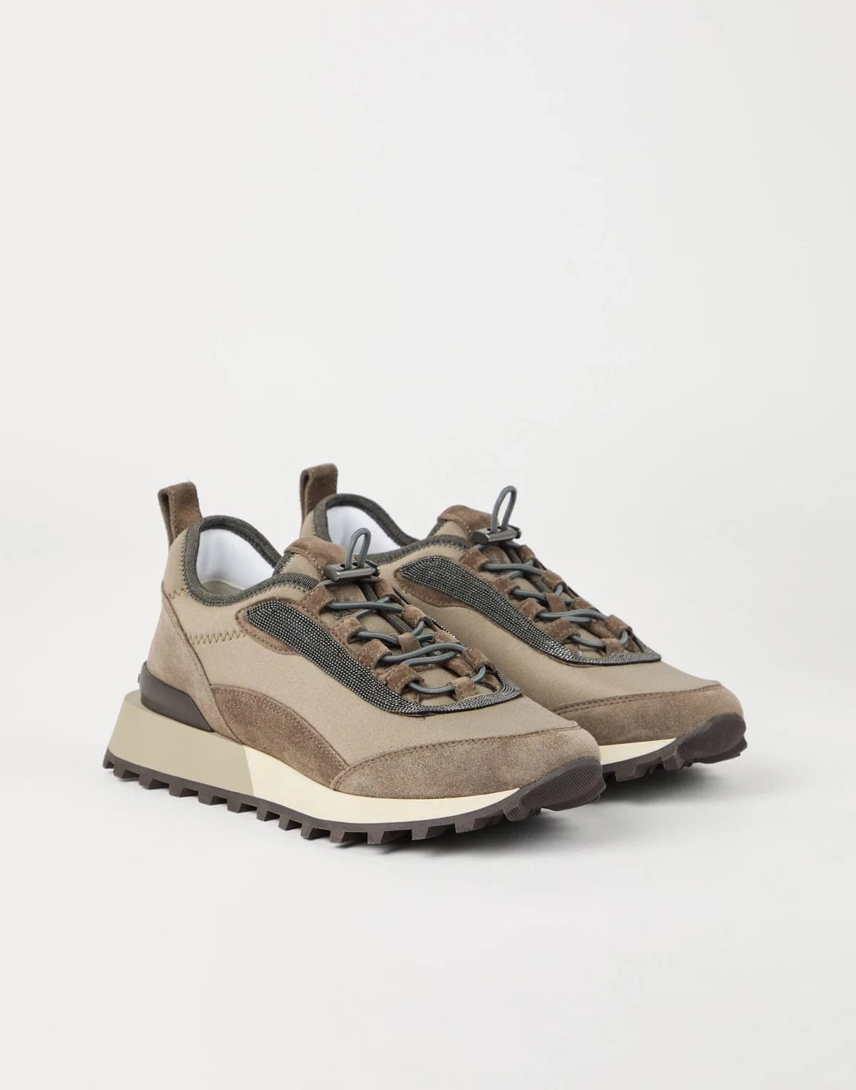 Brunello Cucinelli Techno Suede Monili Trim Sneakers