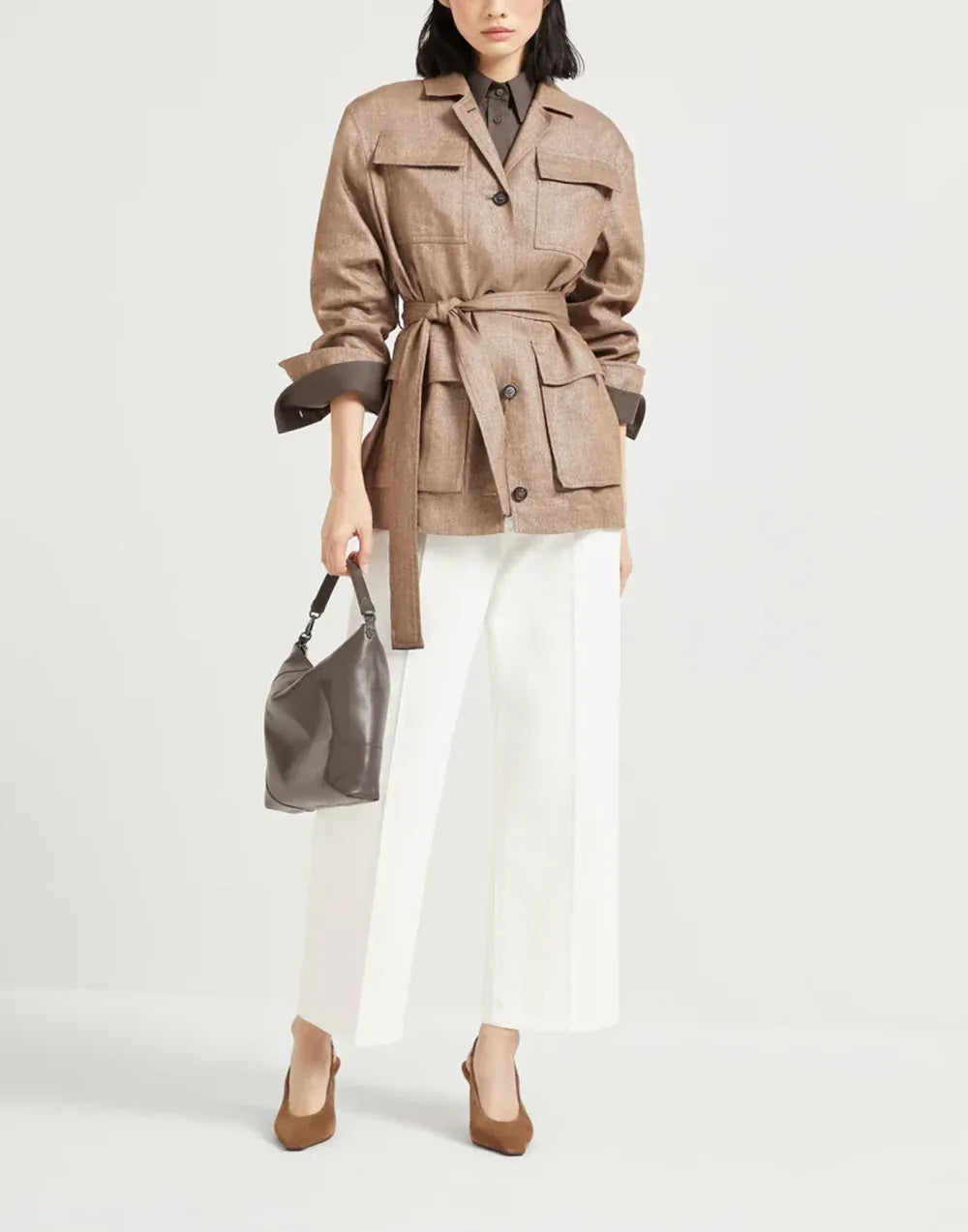 Brunello Cucinelli Techno Wool-Linen Sparkling Twill Safari Jacket