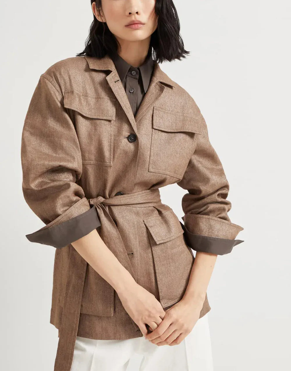 Brunello Cucinelli Techno Wool-Linen Sparkling Twill Safari Jacket