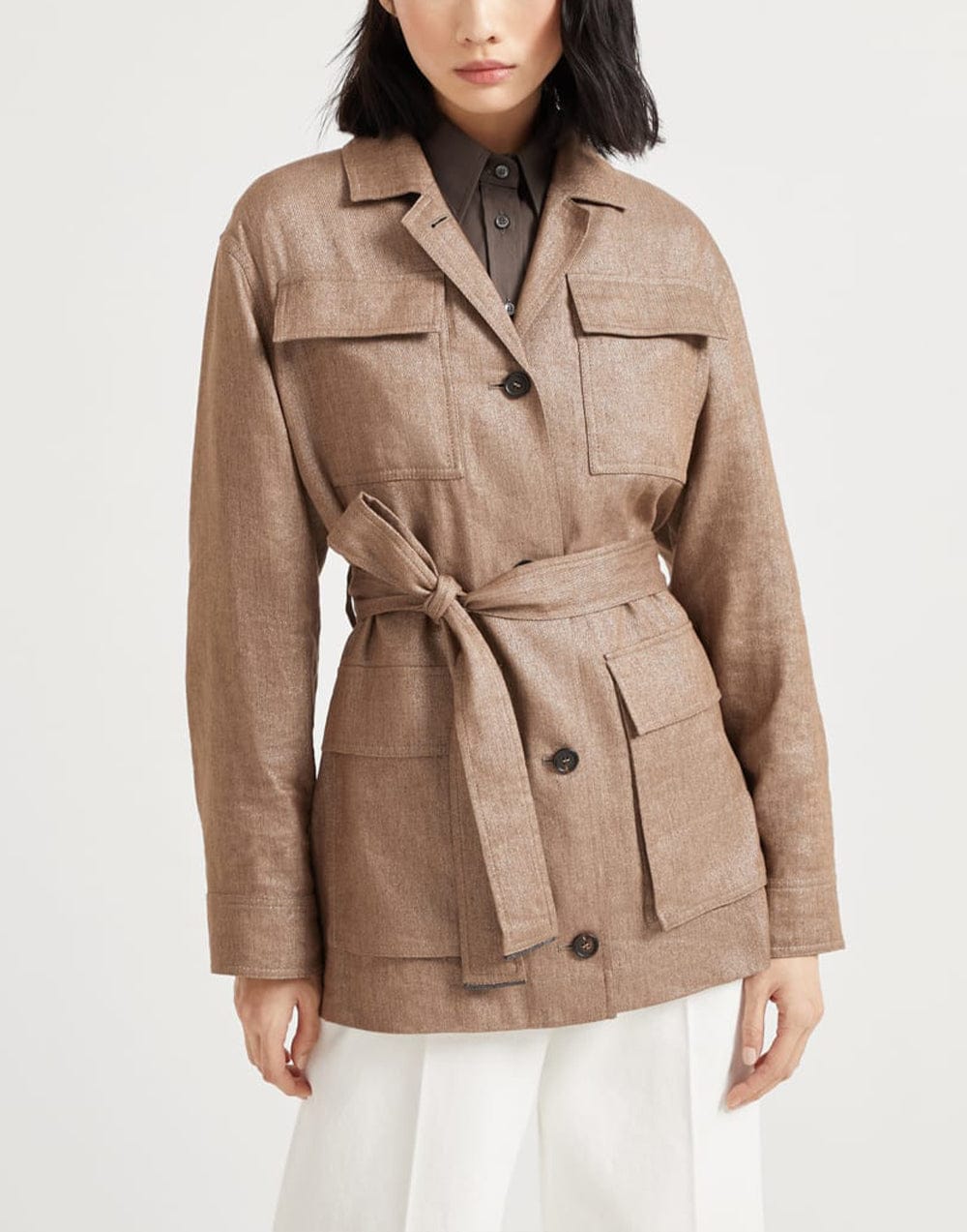 Brunello Cucinelli Techno Wool-Linen Sparkling Twill Safari Jacket