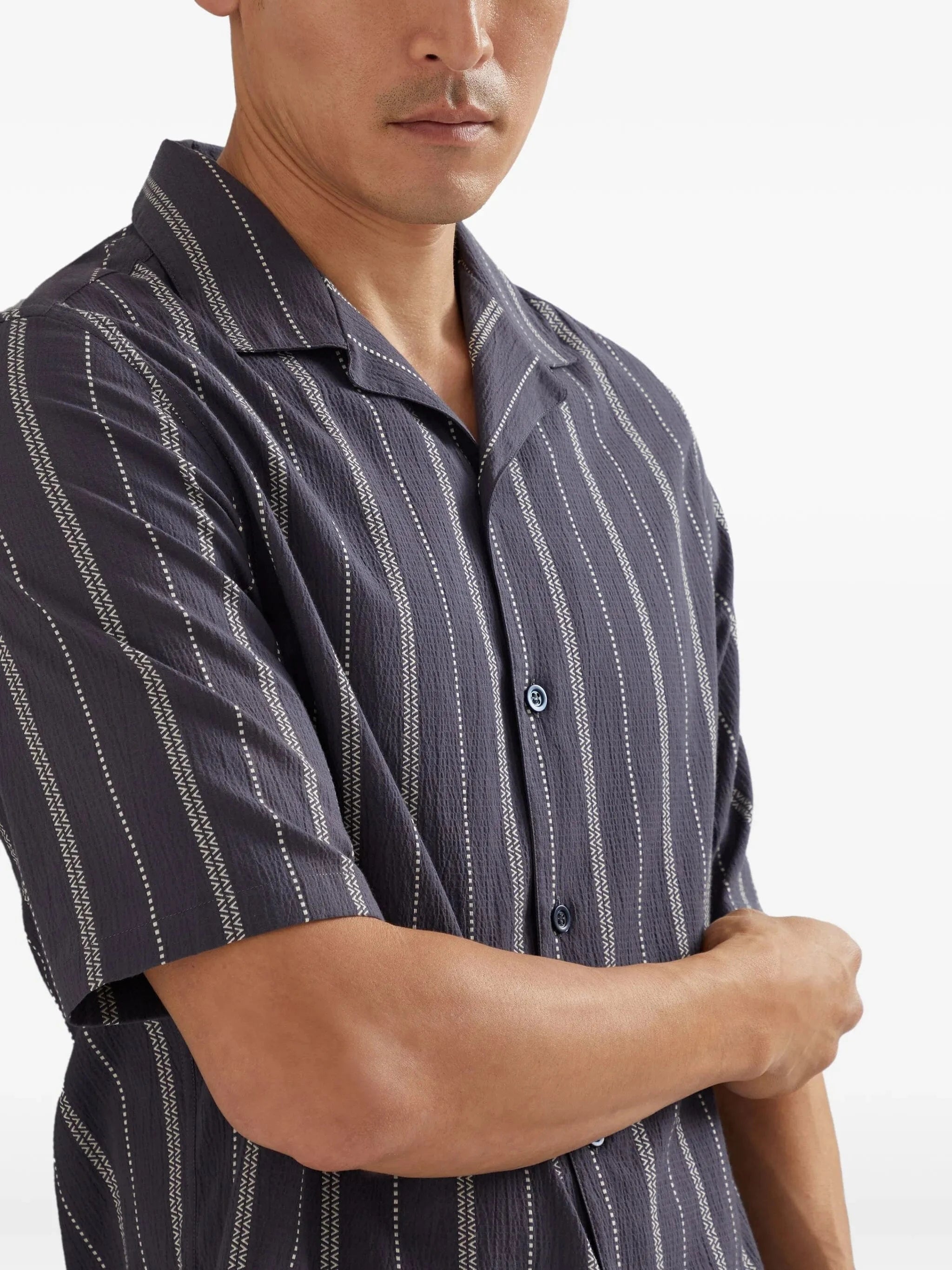 Brunello Cucinelli Textured Striped Short-Sleeve Shirt