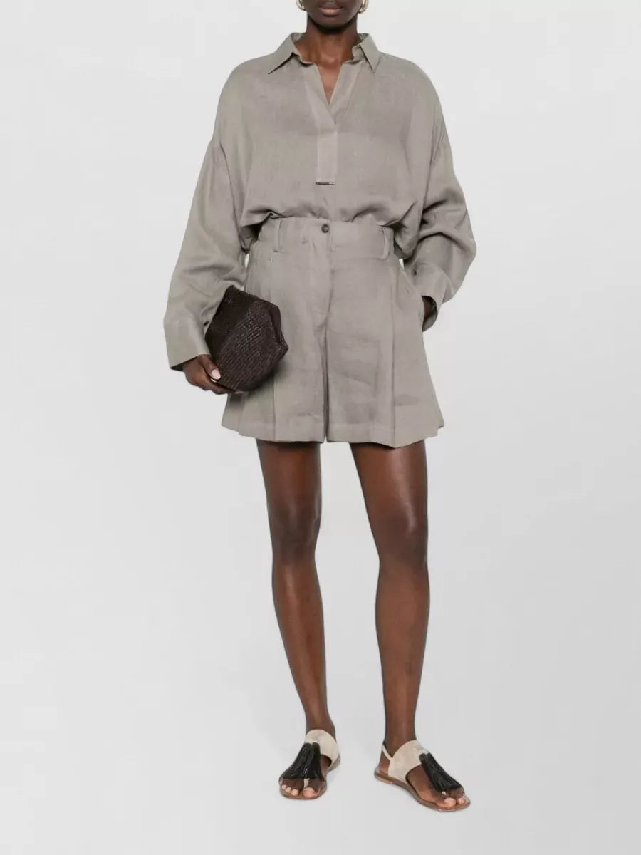 Brunello Cucinelli V-Neck Linen Blouse