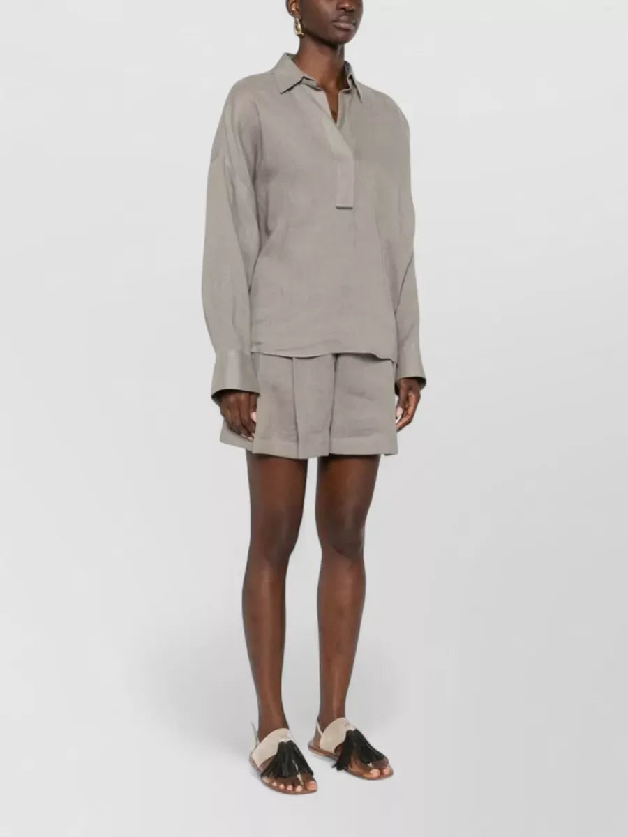 Brunello Cucinelli V-Neck Linen Blouse