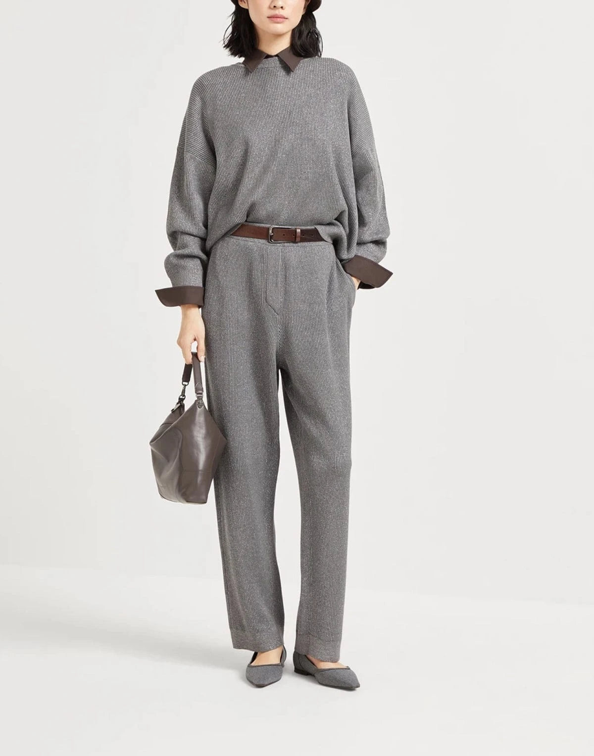 Brunello Cucinelli Vanisé Sparkling Rib Knit Trousers