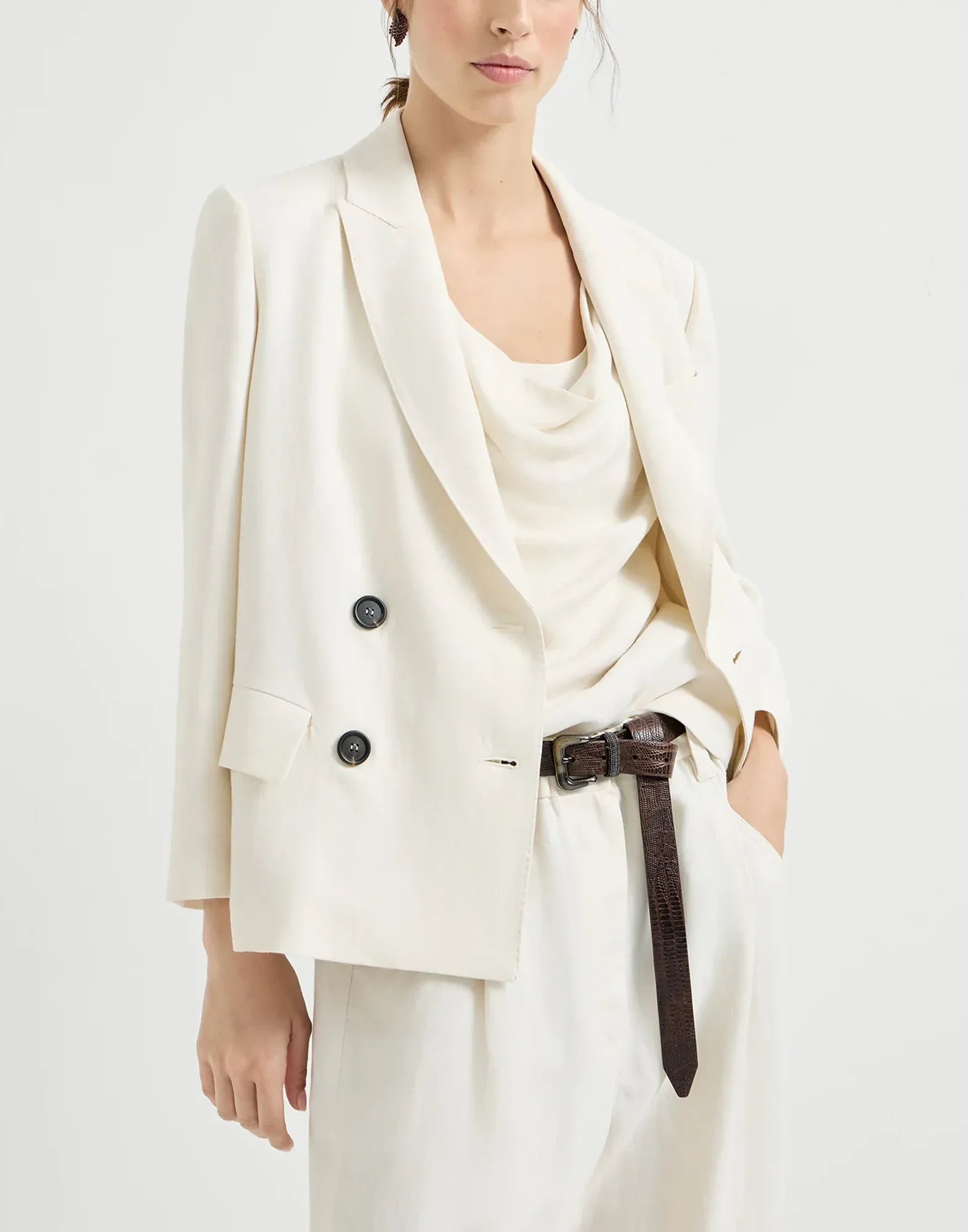 Brunello Cucinelli Viscose-Linen Blend Fluid Twill Monili Blazer