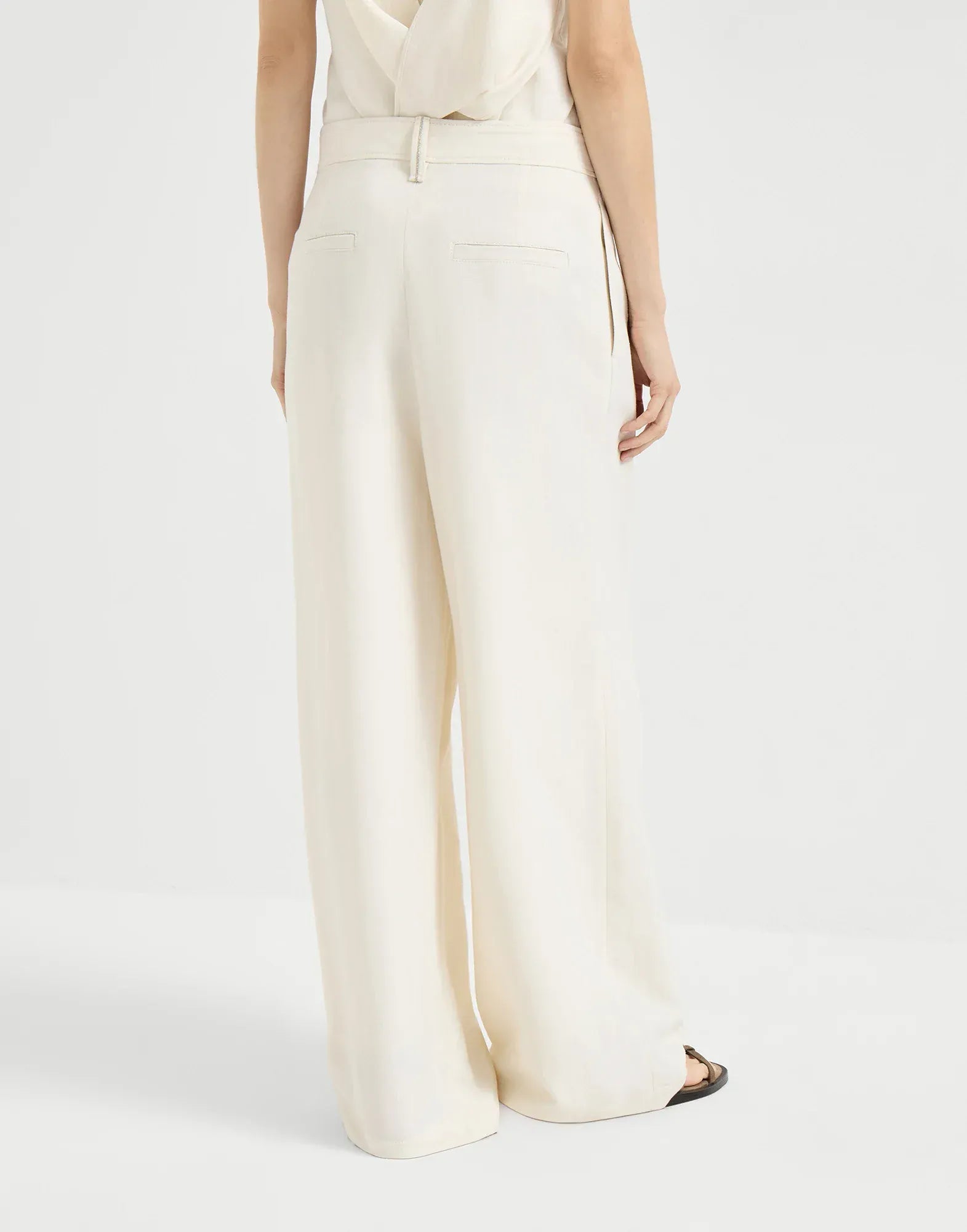 Brunello Cucinelli Viscose-Linen Blend Twill Sartorial Wrap Trousers