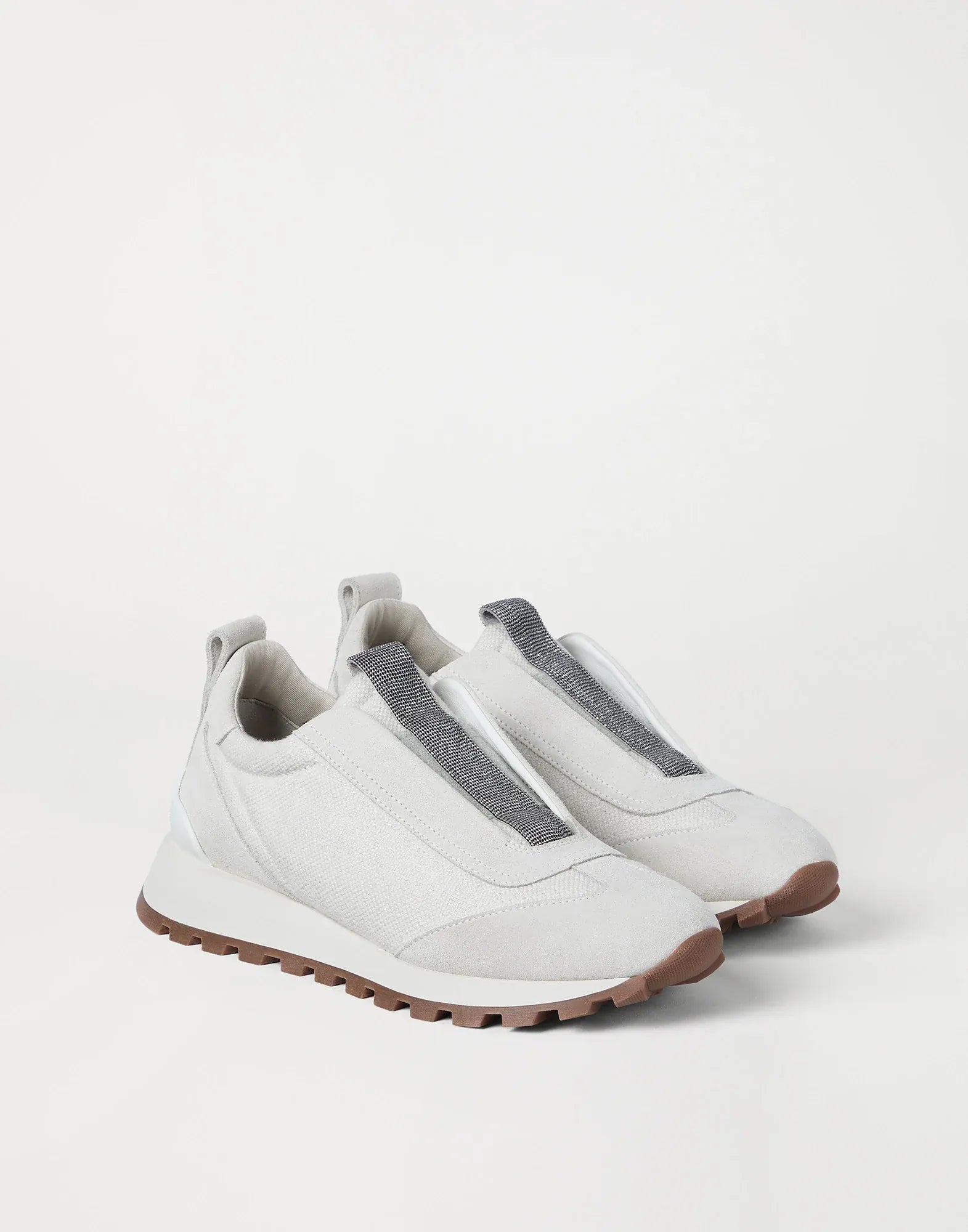 Brunello Cucinelli White Canvas Suede Precious Sneakers
