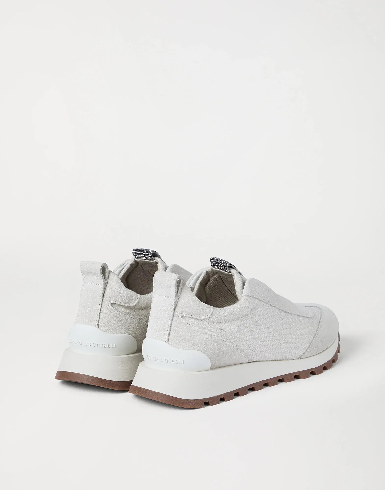Brunello Cucinelli White Canvas Suede Precious Sneakers