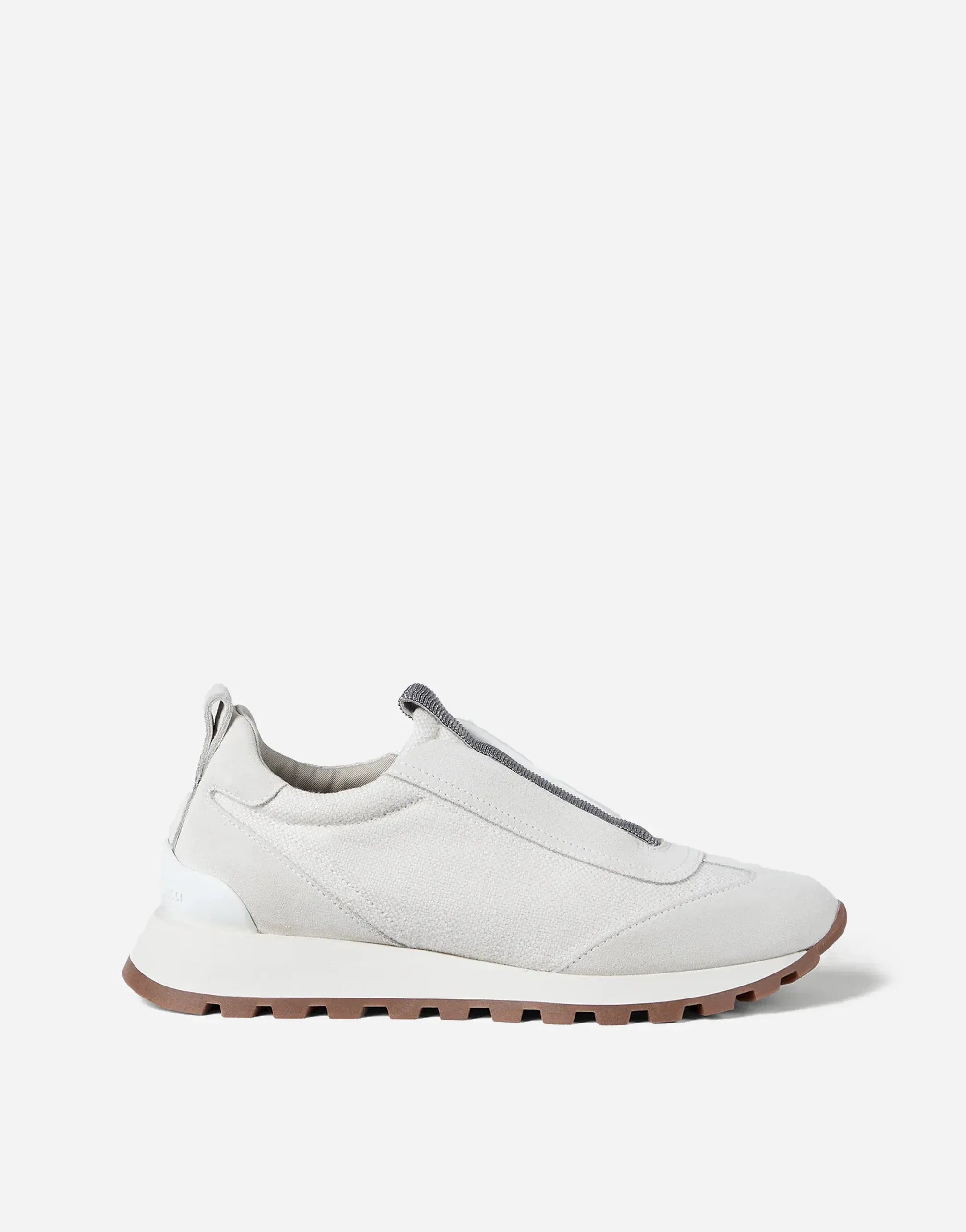 Brunello Cucinelli White Canvas Suede Precious Sneakers